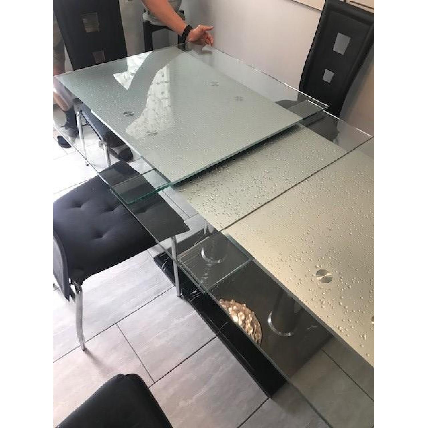Expandable Glass Top/Marble Base Dining Table w/ 6 Chairs - image-8