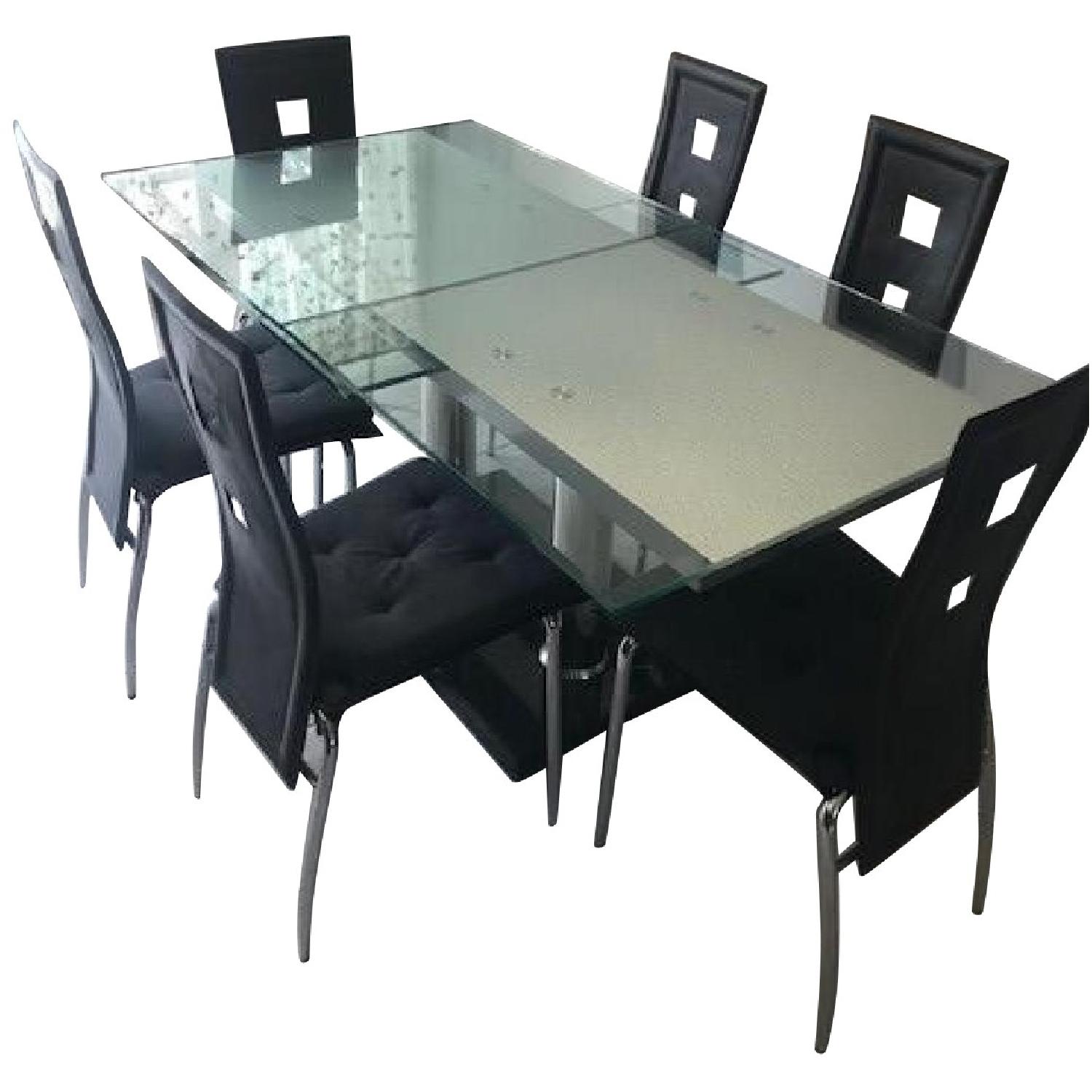 Expandable Glass Top/Marble Base Dining Table w/ 6 Chairs AptDeco