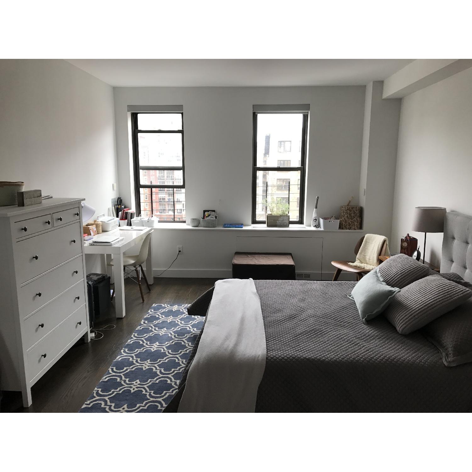 West Elm Grid-Tufted Upholstered Tapered Leg Bed - image-1