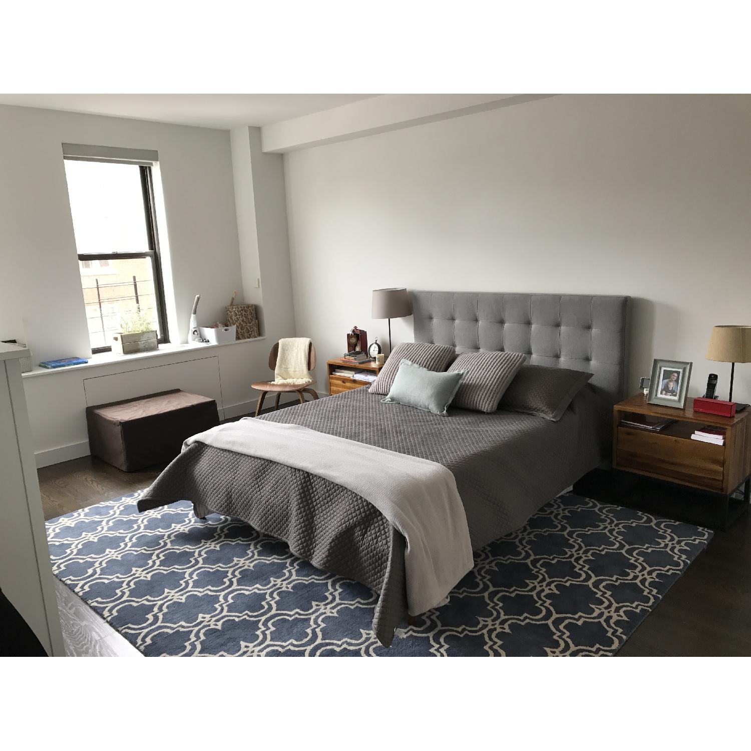 West Elm Grid-Tufted Upholstered Tapered Leg Bed - image-2