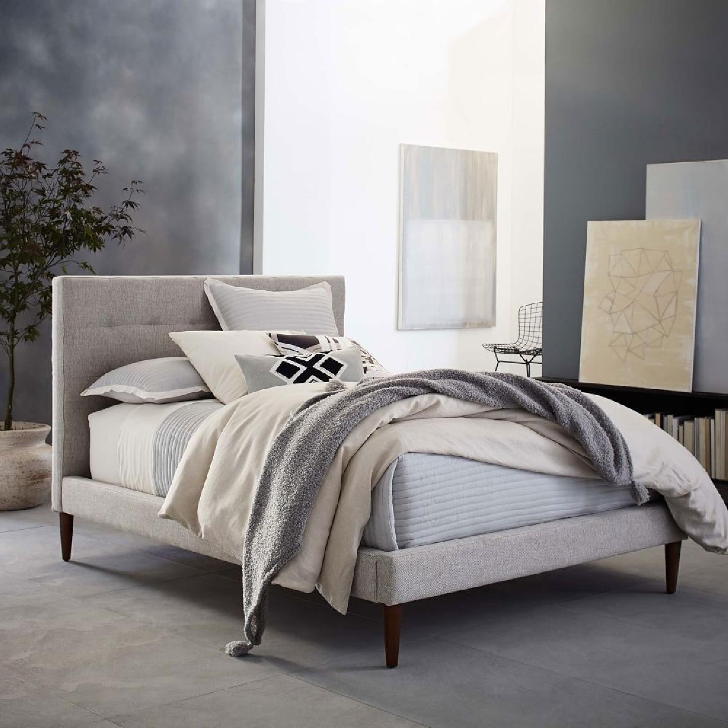 West Elm Grid-Tufted Upholstered Tapered Leg Bed - image-4