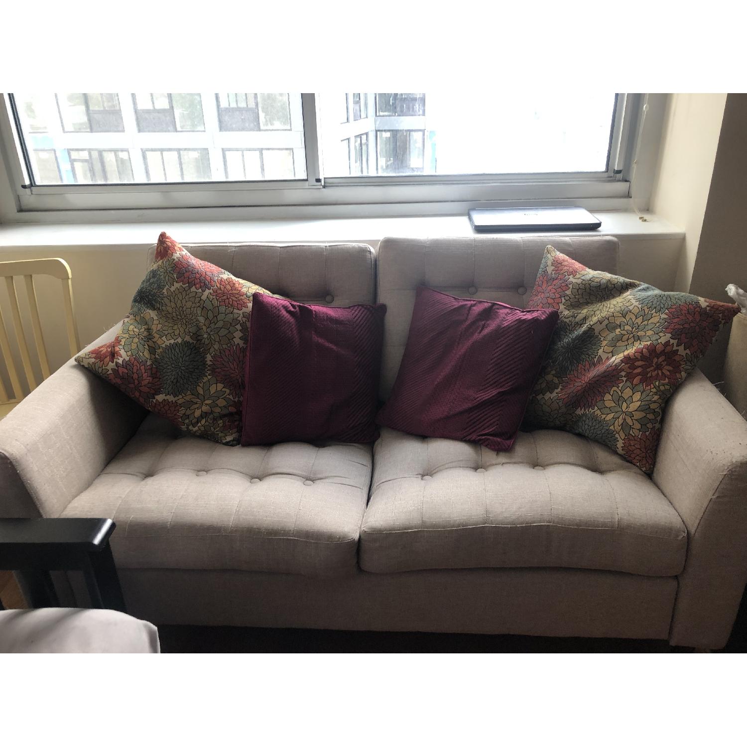 Beige Tufted Fabric Loveseat AptDeco