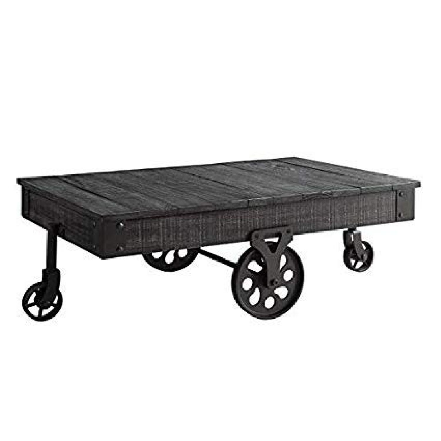 Rustic Grey Coffee Table w/ Wheels AptDeco