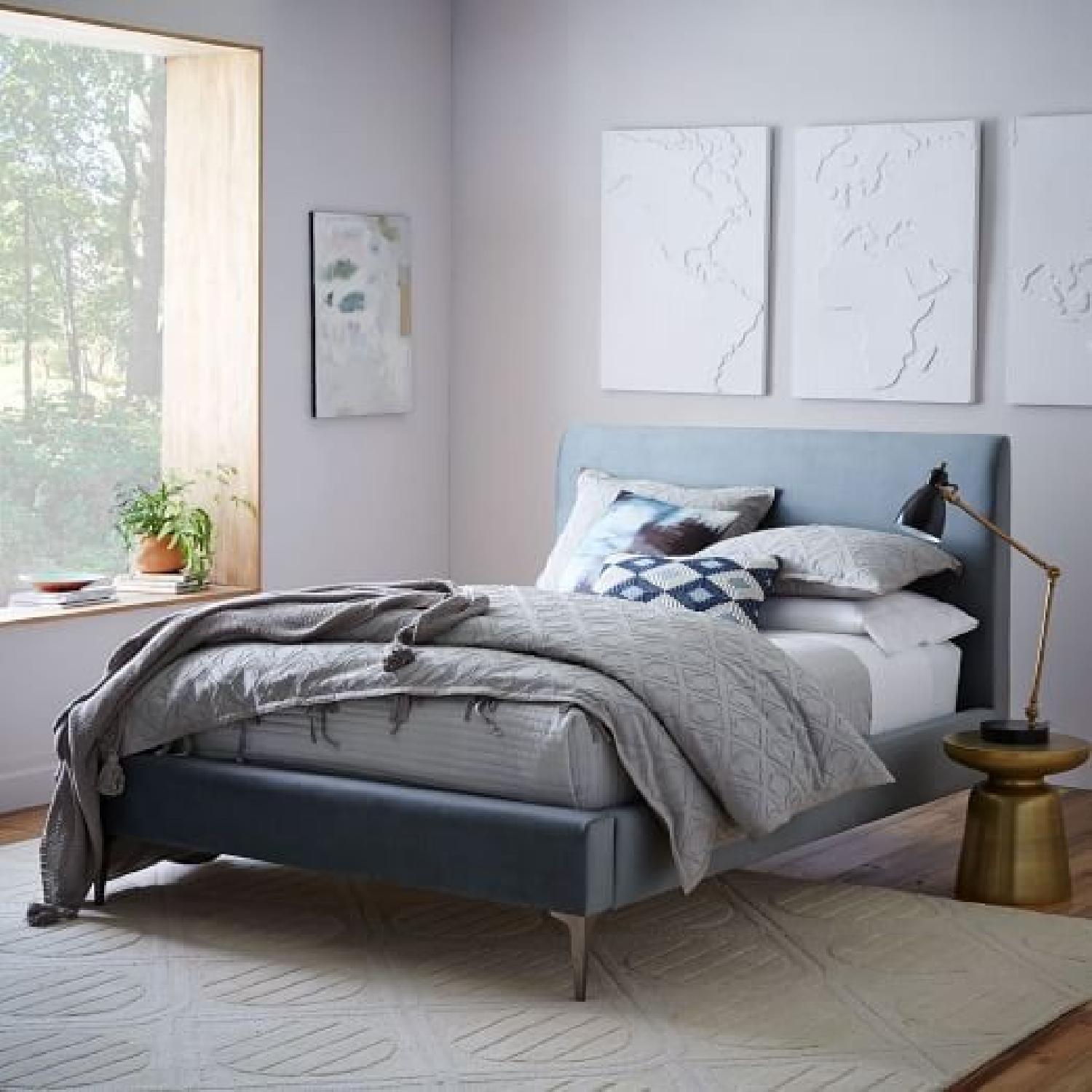 West Elm Andes Deco Upholstered Full Bed in Astor Blue - image-1