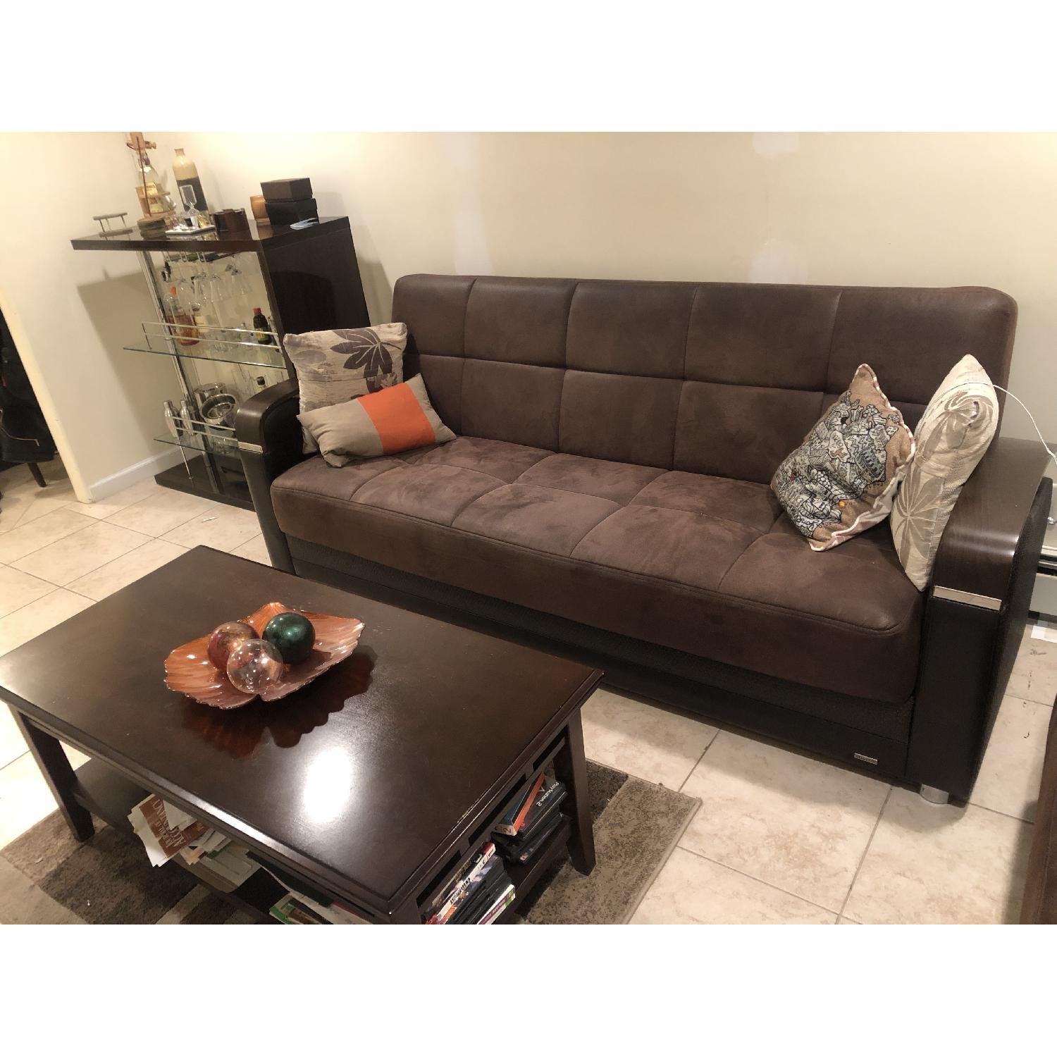 Full Size Brown Suede Sleeper Sofa AptDeco