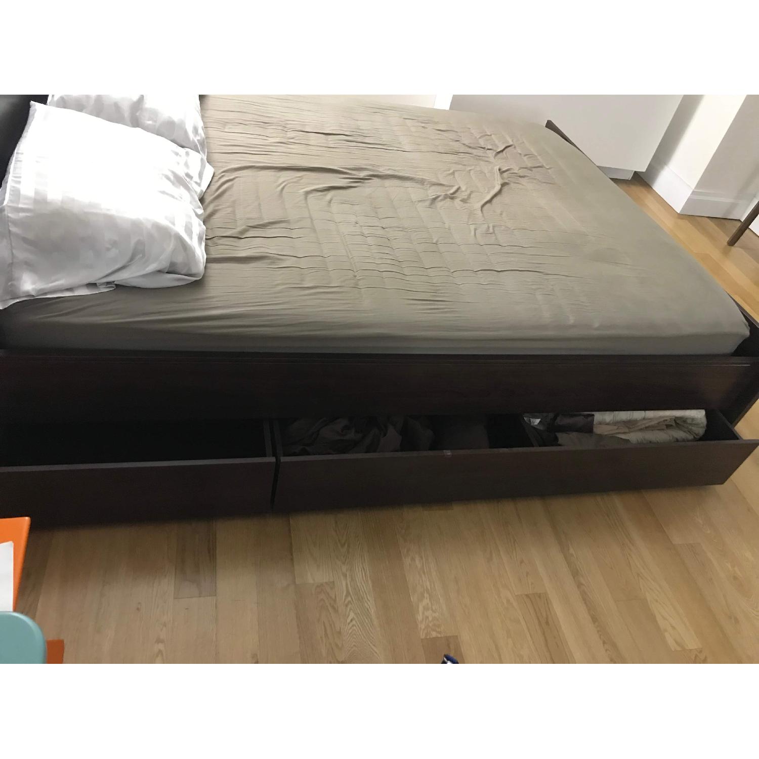 Ikea Brusali Queen Bed Frame w/ 2 Storage Drawers AptDeco