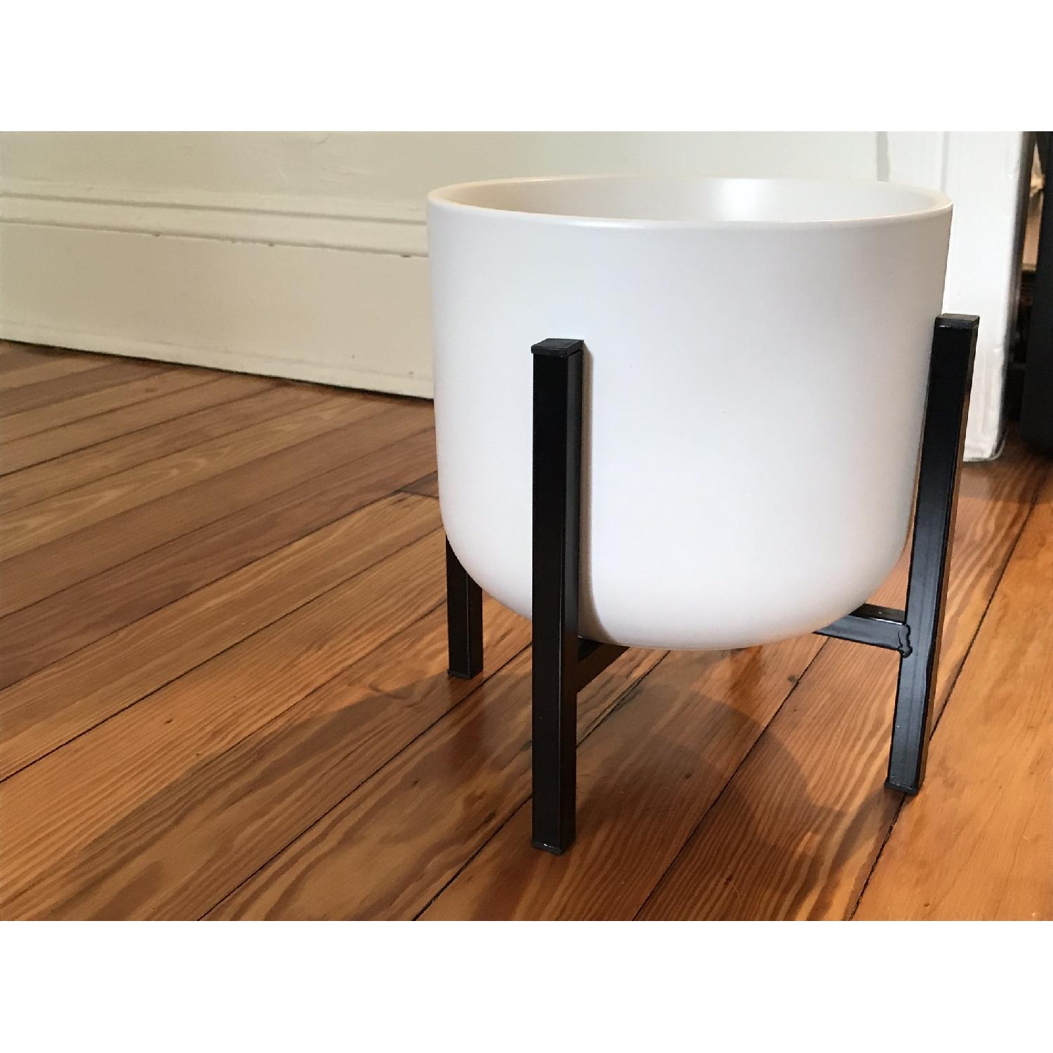 Target White Ceramic Planter w/ Black Stand - image-1