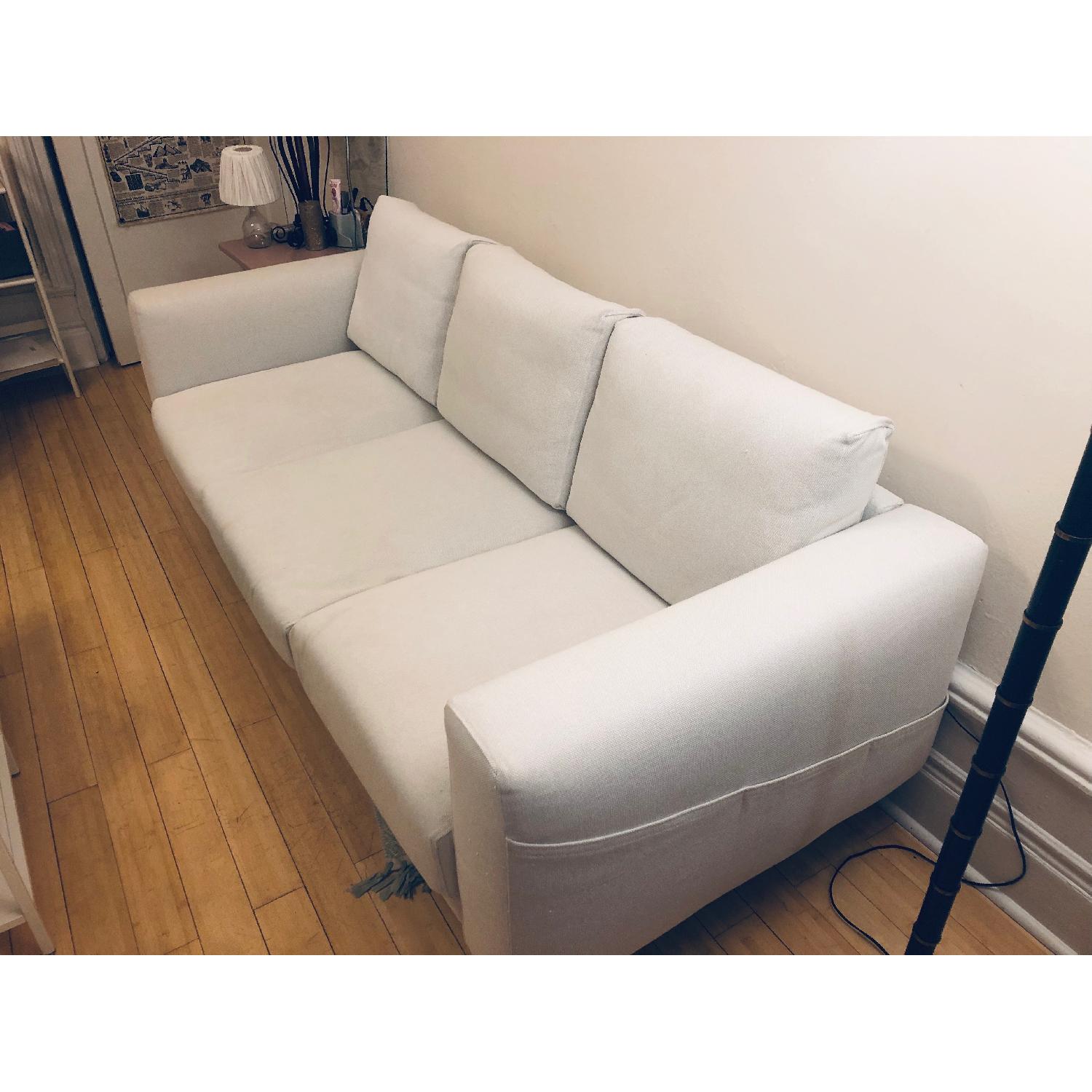 Ikea Norsborg White 3-Seat Sofa w/ White Birch Legs - AptDeco