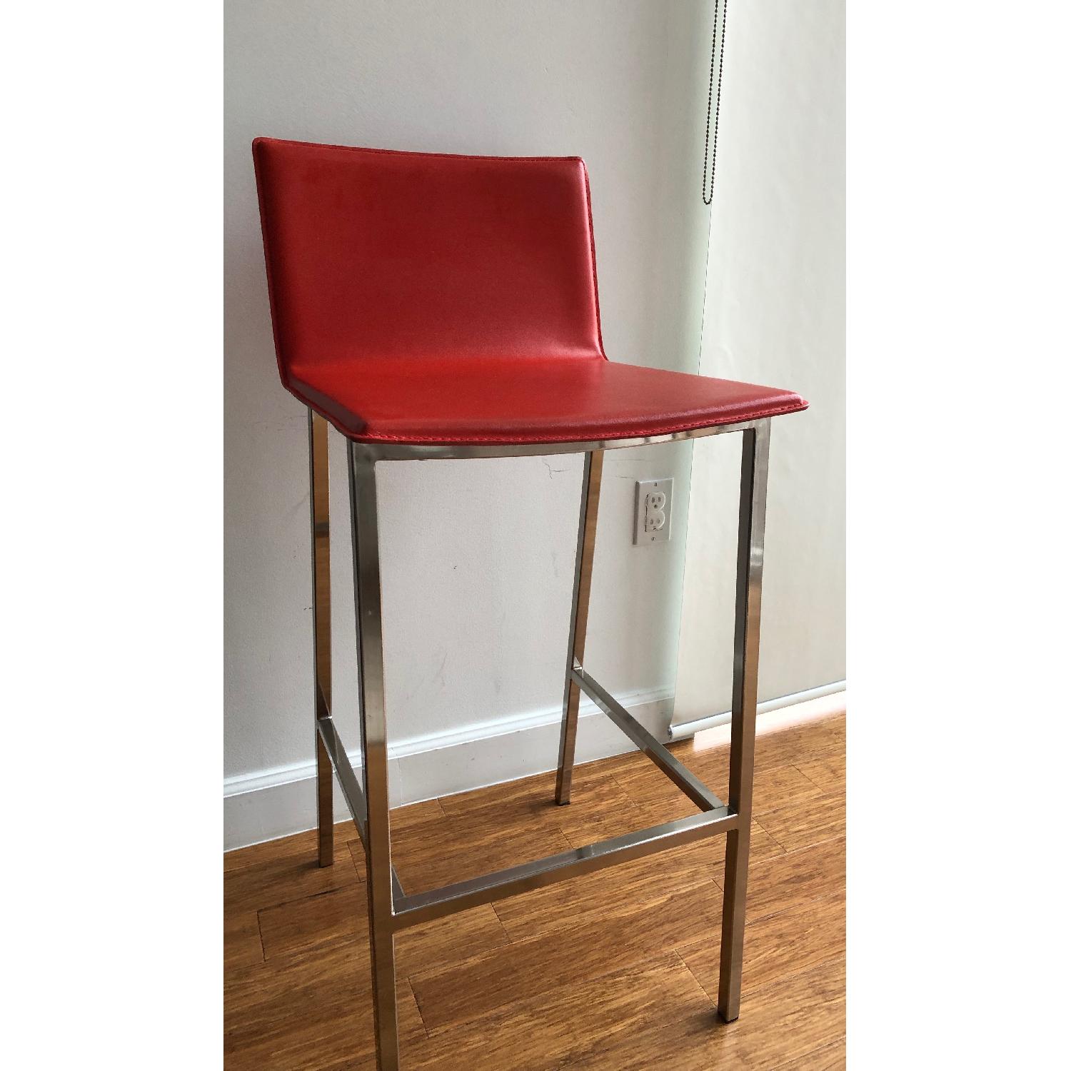 CB2 Orange Leather Bar Stools - image-2