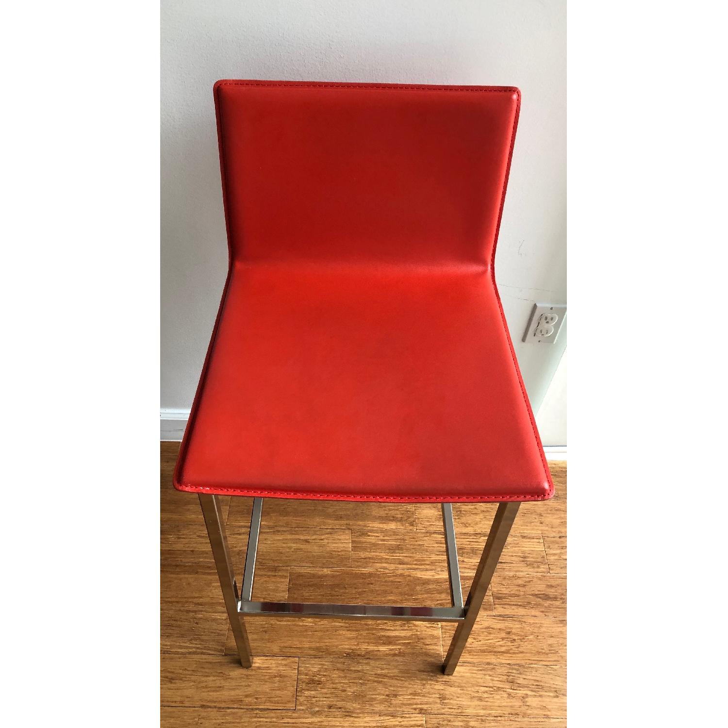 CB2 Orange Leather Bar Stools - image-3