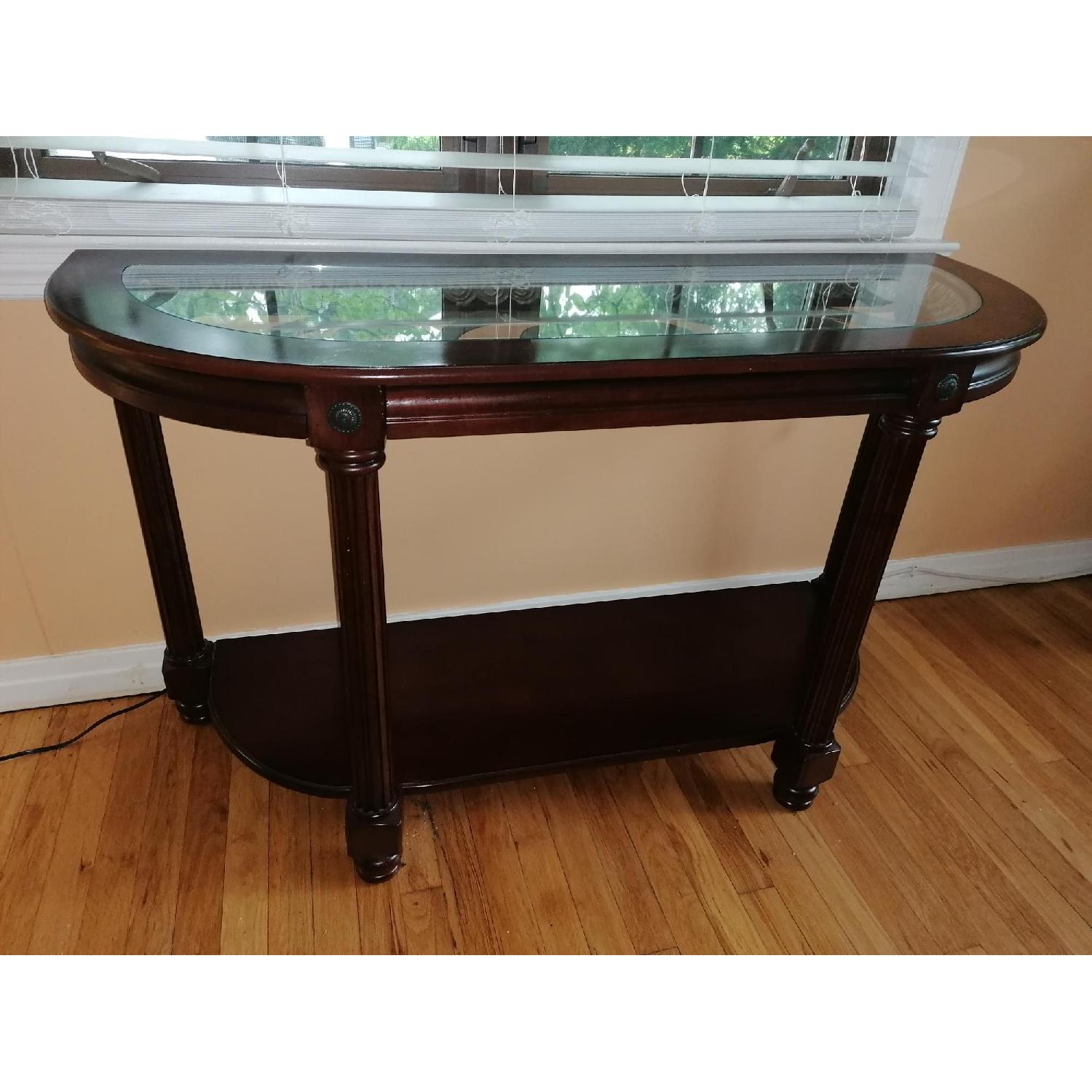 Raymour & Flanigan Glass Dark Wood Console Table - image-2
