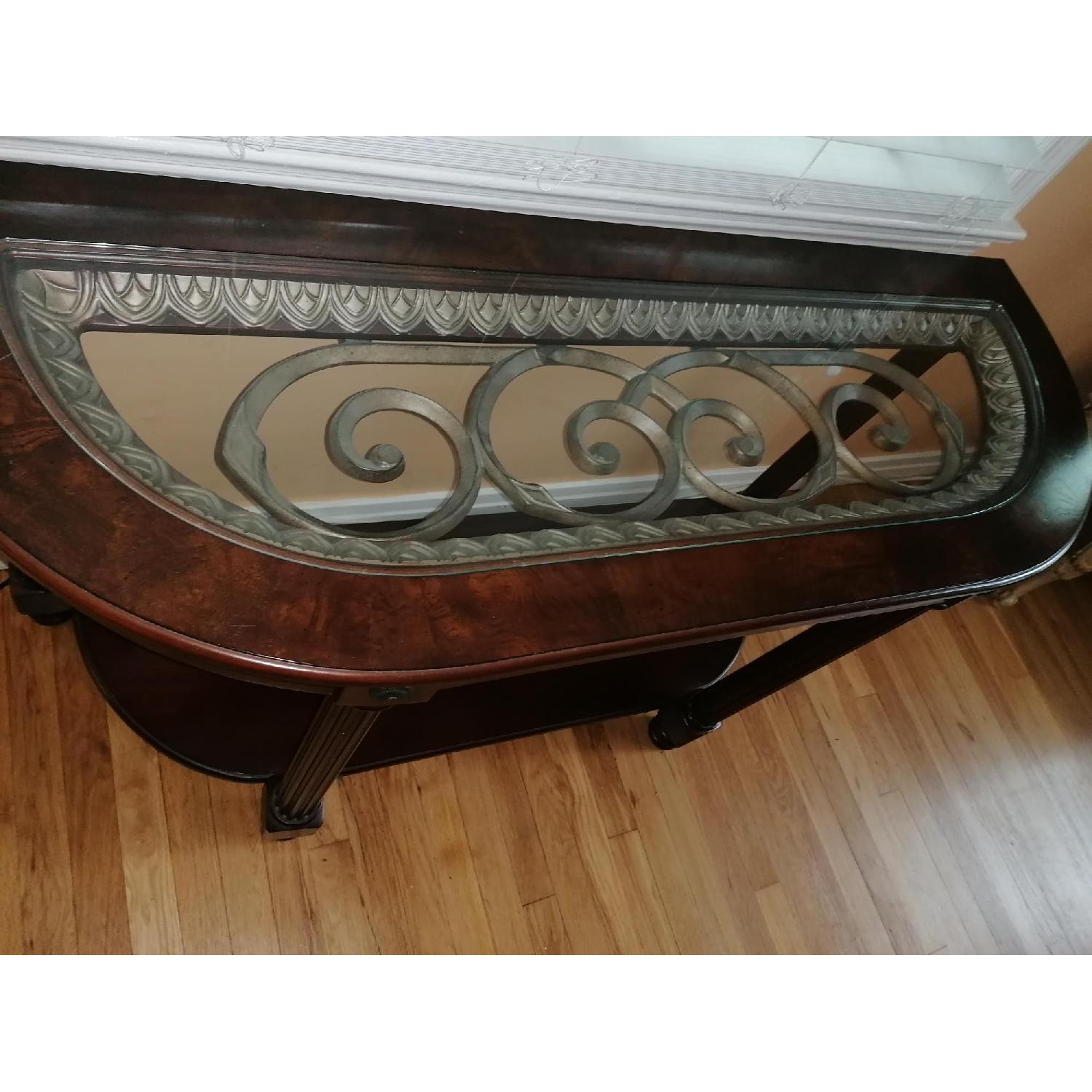 Raymour & Flanigan Glass Dark Wood Console Table - image-3