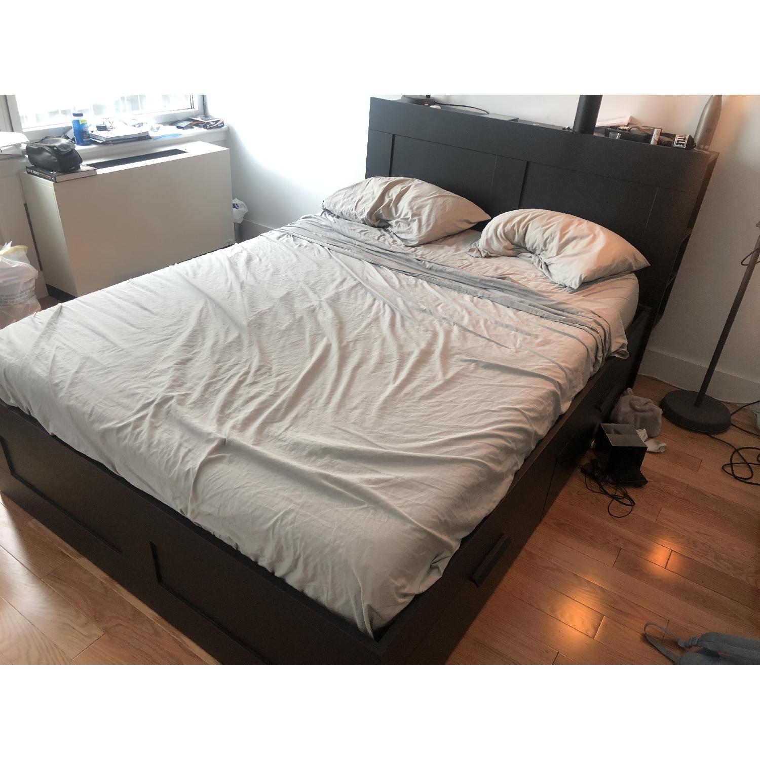 Ikea Queen Bed Frame w/ Storage Headboard AptDeco