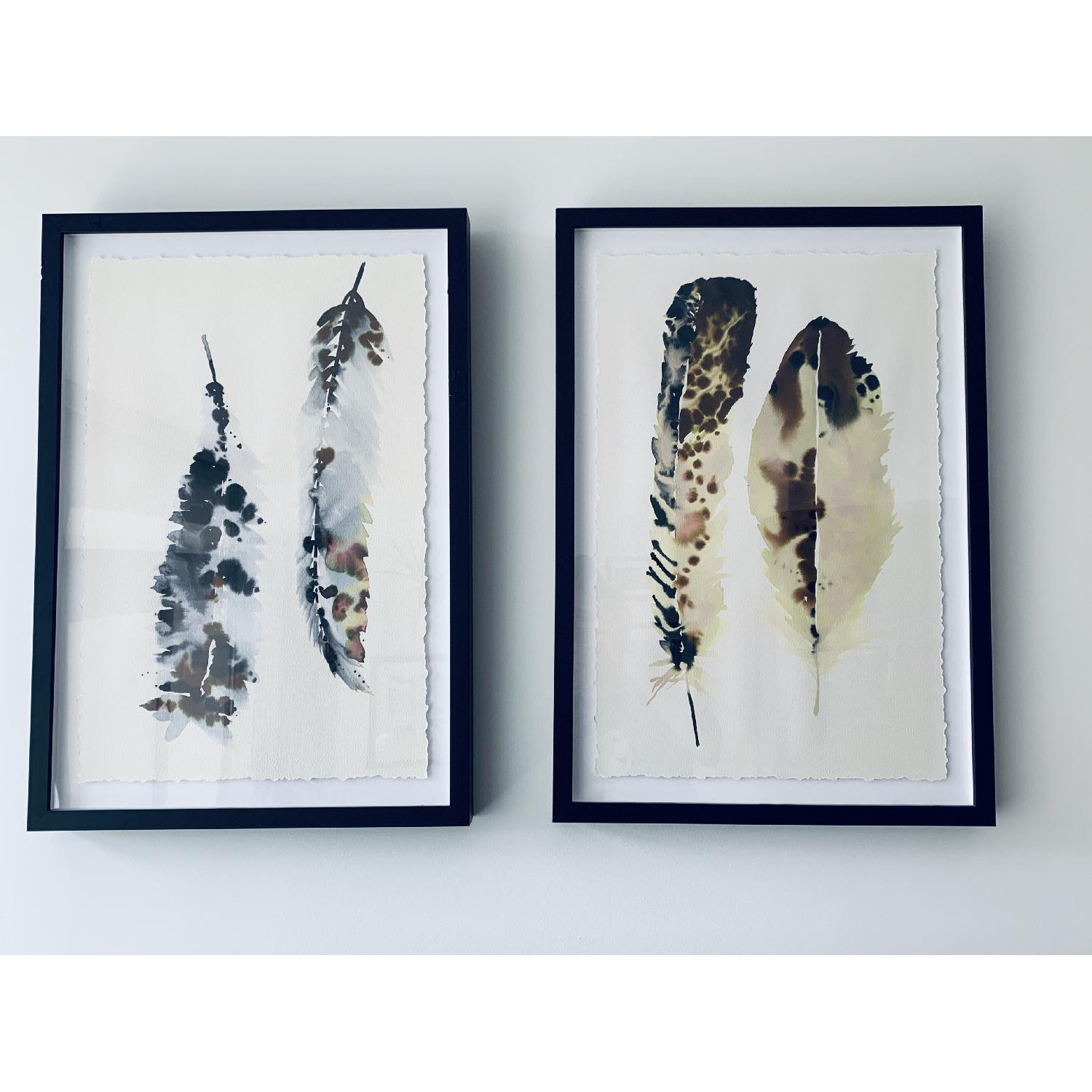 Crate & Barrel Framed Watercolor Feathers - image-1