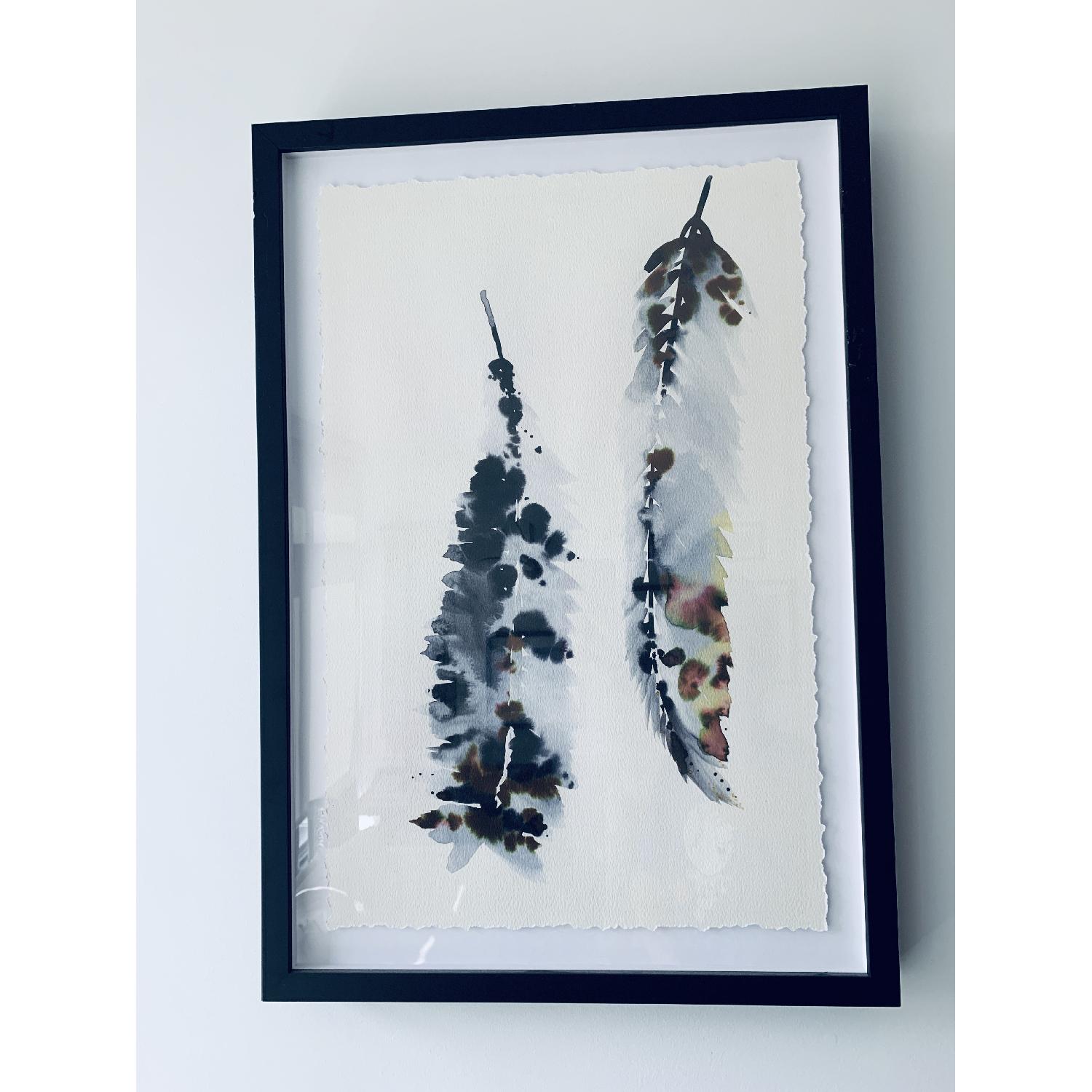 Crate & Barrel Framed Watercolor Feathers - image-3