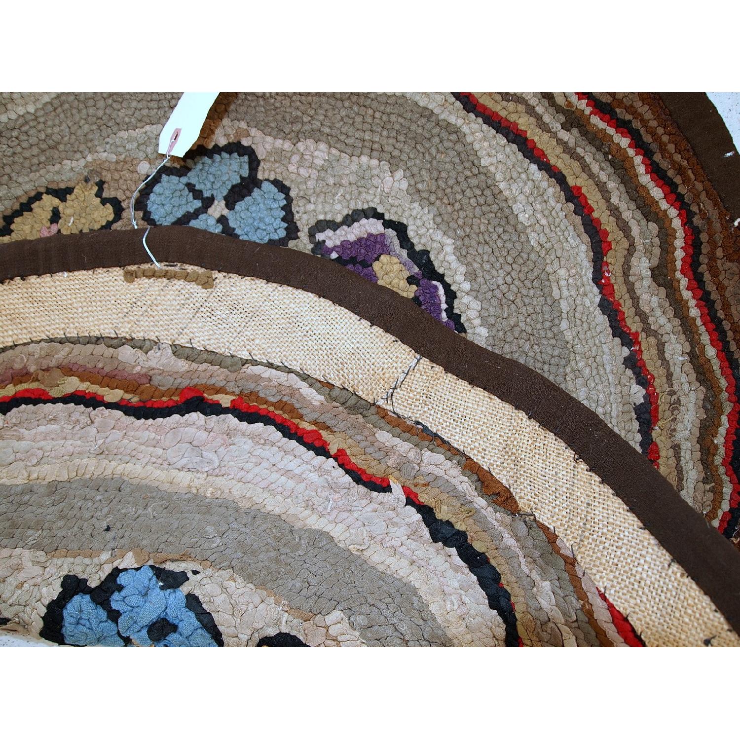 Antique Hand Made Round American Hooked Rug - image-1