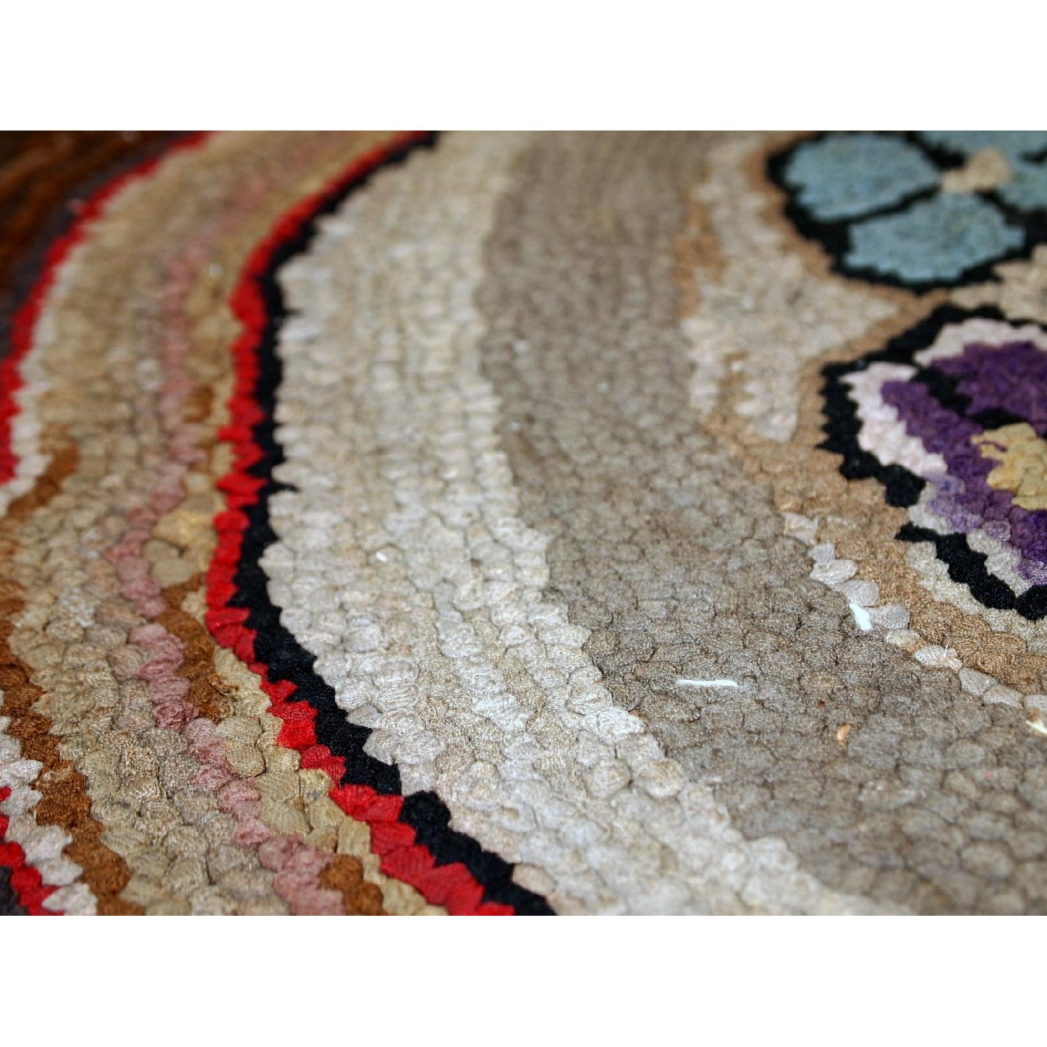 Antique Hand Made Round American Hooked Rug - image-2