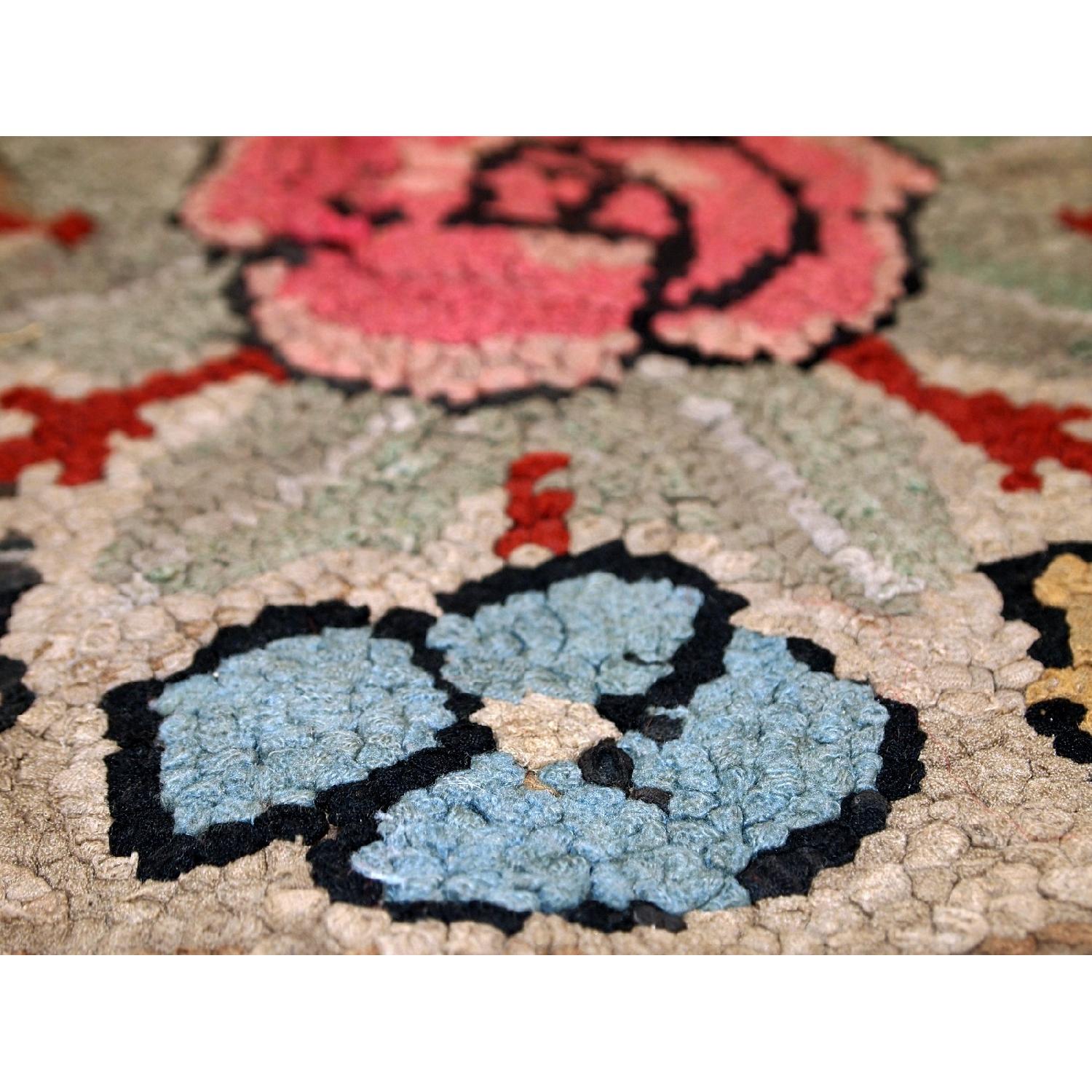 Antique Hand Made Round American Hooked Rug - image-5