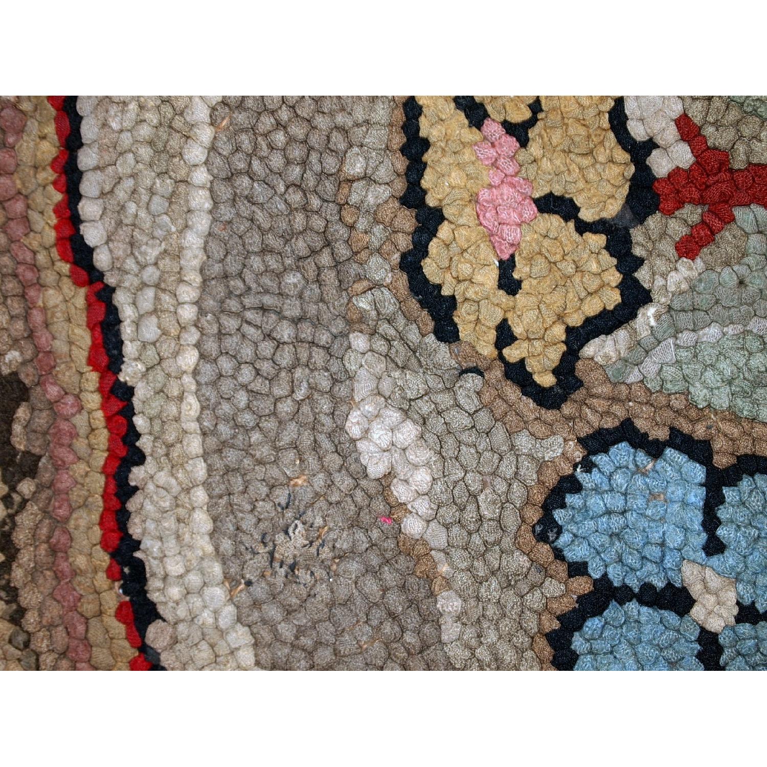 Antique Hand Made Round American Hooked Rug - image-8