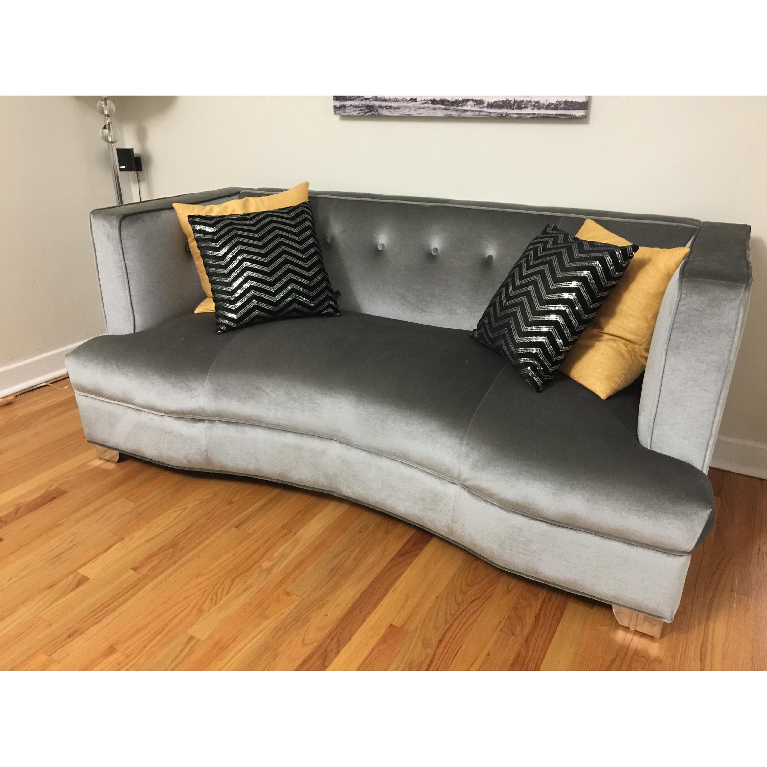 Grey Tufted Suede Sofa - image-1