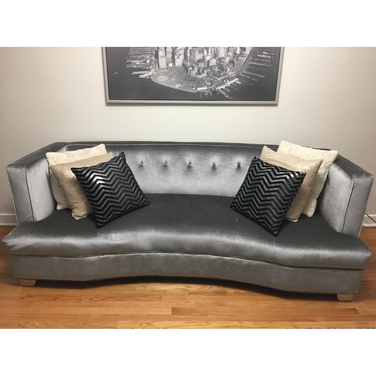 Grey Tufted Suede Sofa - image-2
