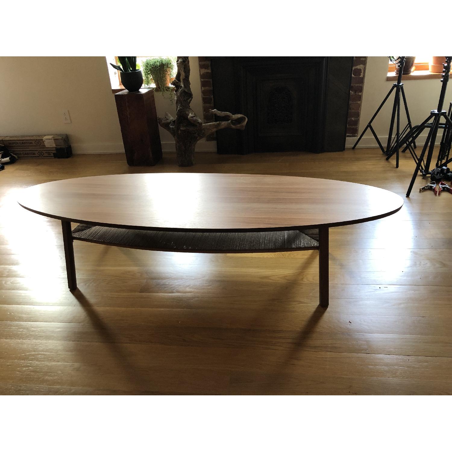 Ikea Stockholm Walnut Veneer Coffee Table w/ Rattan Shelf - image-2