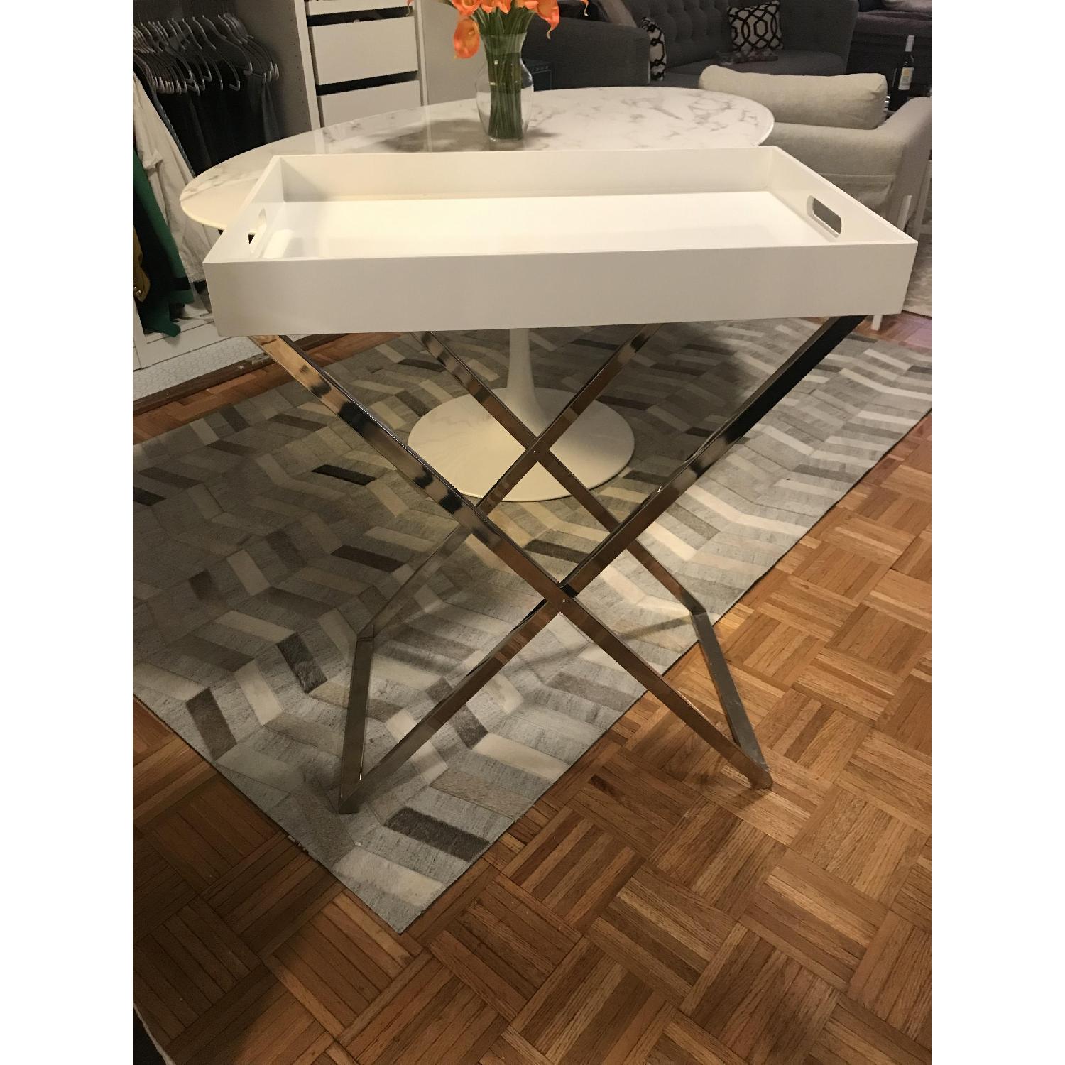 West Elm Tall Butler Tray Stand w/ White Lacquer Tray - image-1