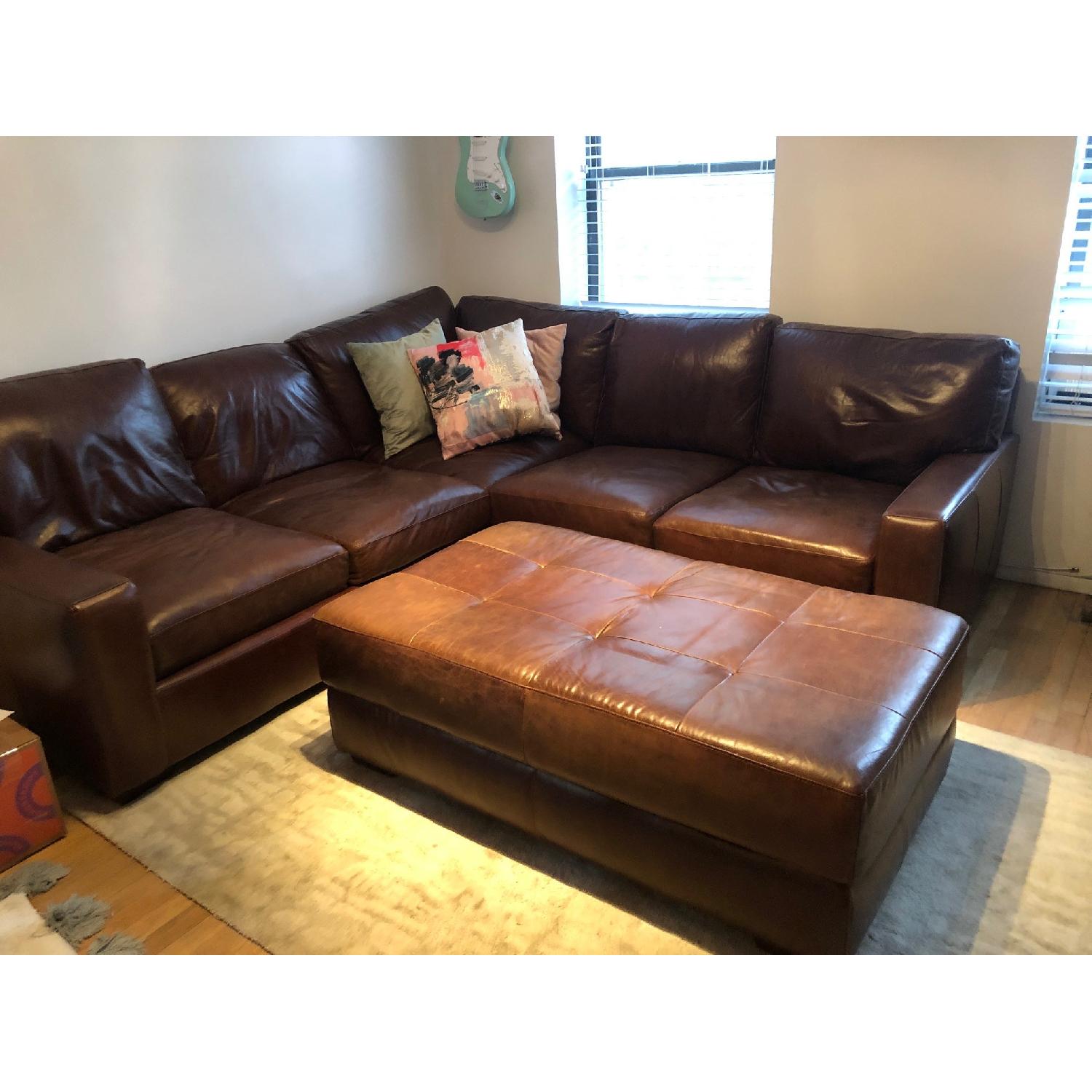 ABC Home Brown Leather Sectional Sofa & Ottoman - image-1