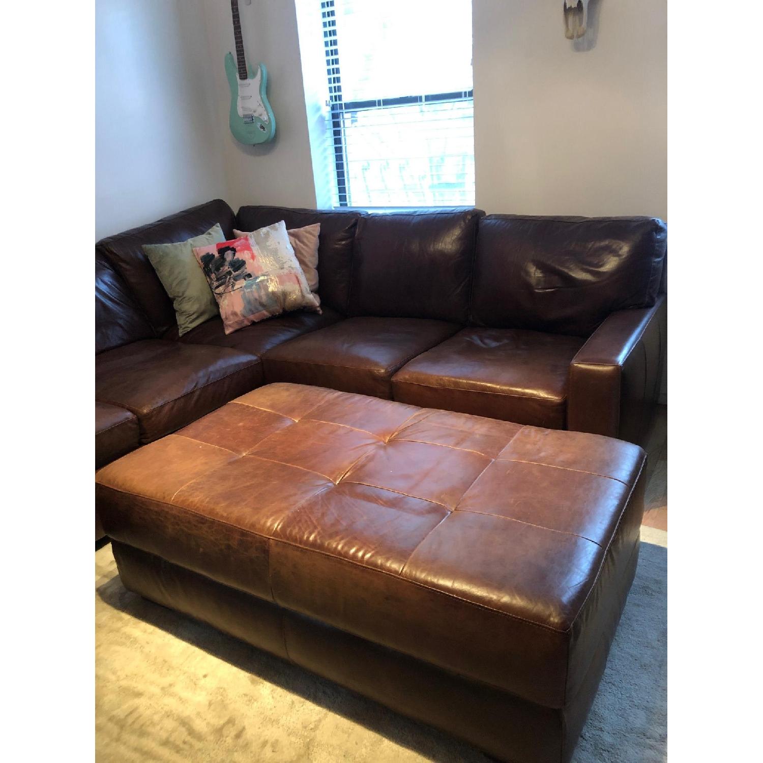 ABC Home Brown Leather Sectional Sofa & Ottoman - image-6