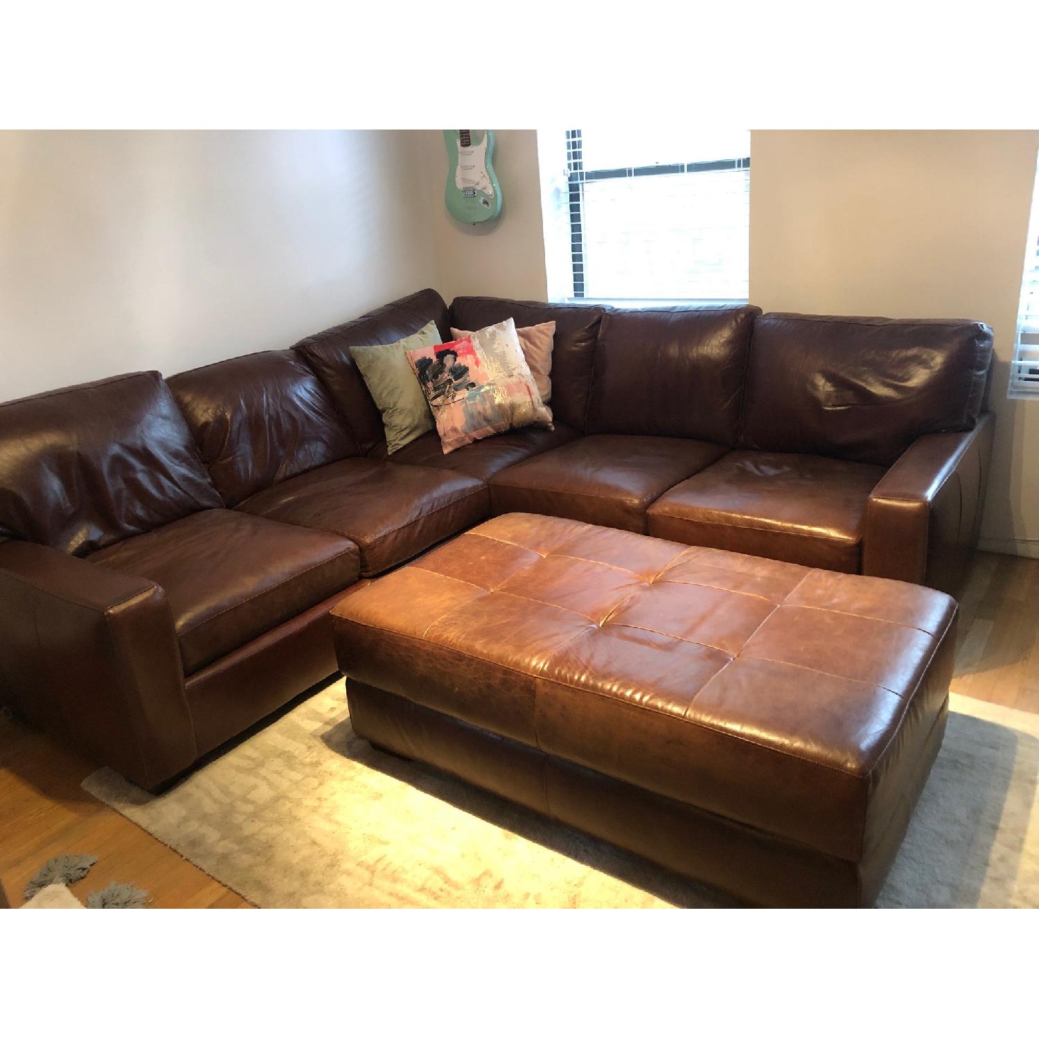 ABC Home Brown Leather Sectional Sofa & Ottoman - image-7
