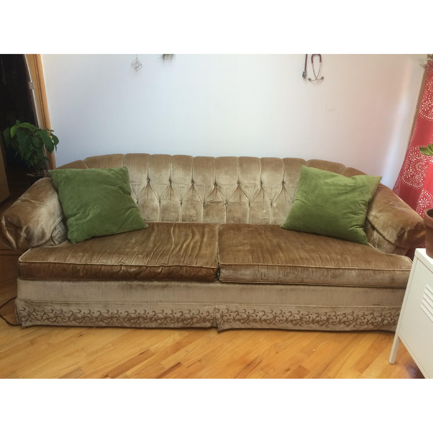 Vintage Velvet Tufted Champagne Gold Sofa - image-1