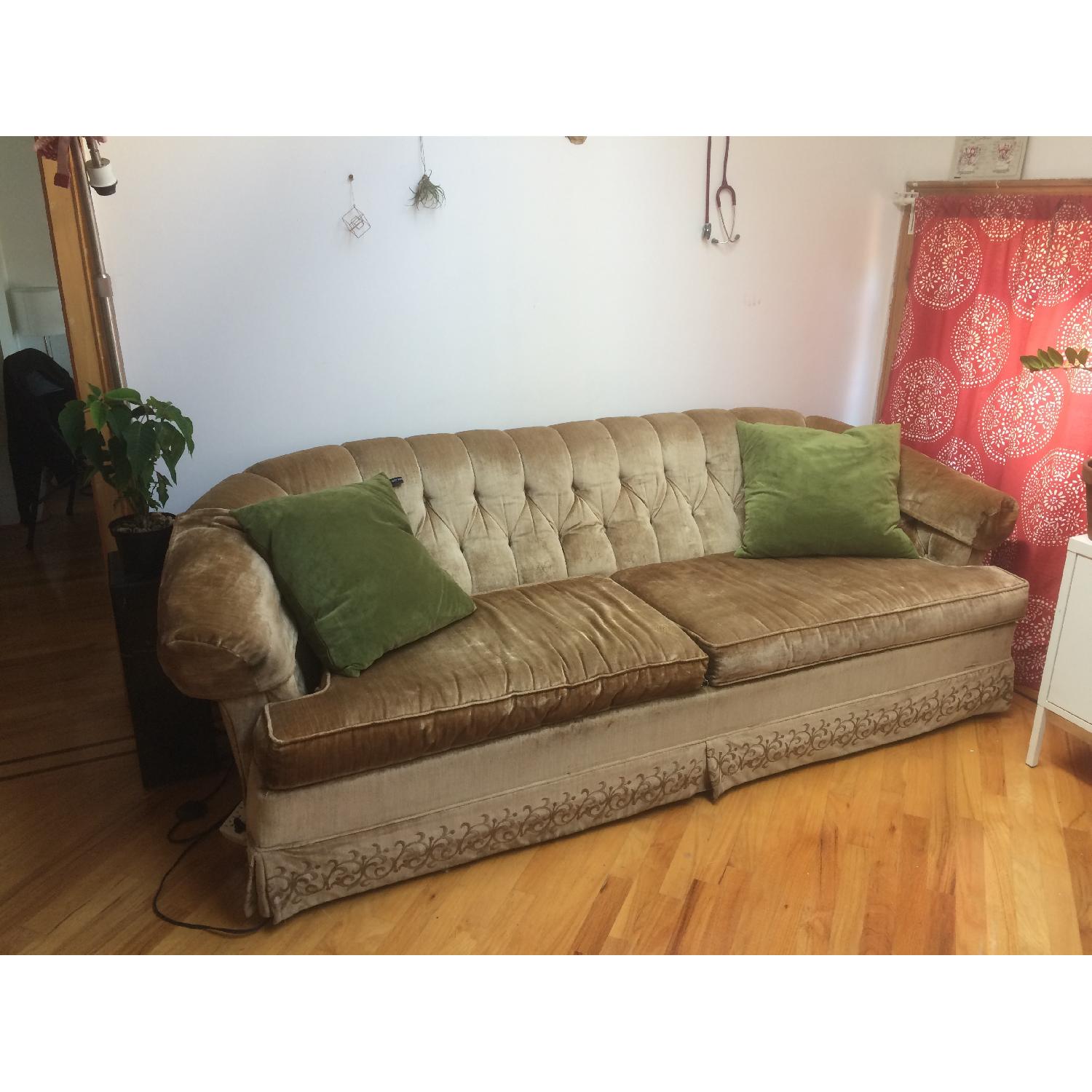Vintage Velvet Tufted Champagne Gold Sofa - image-2