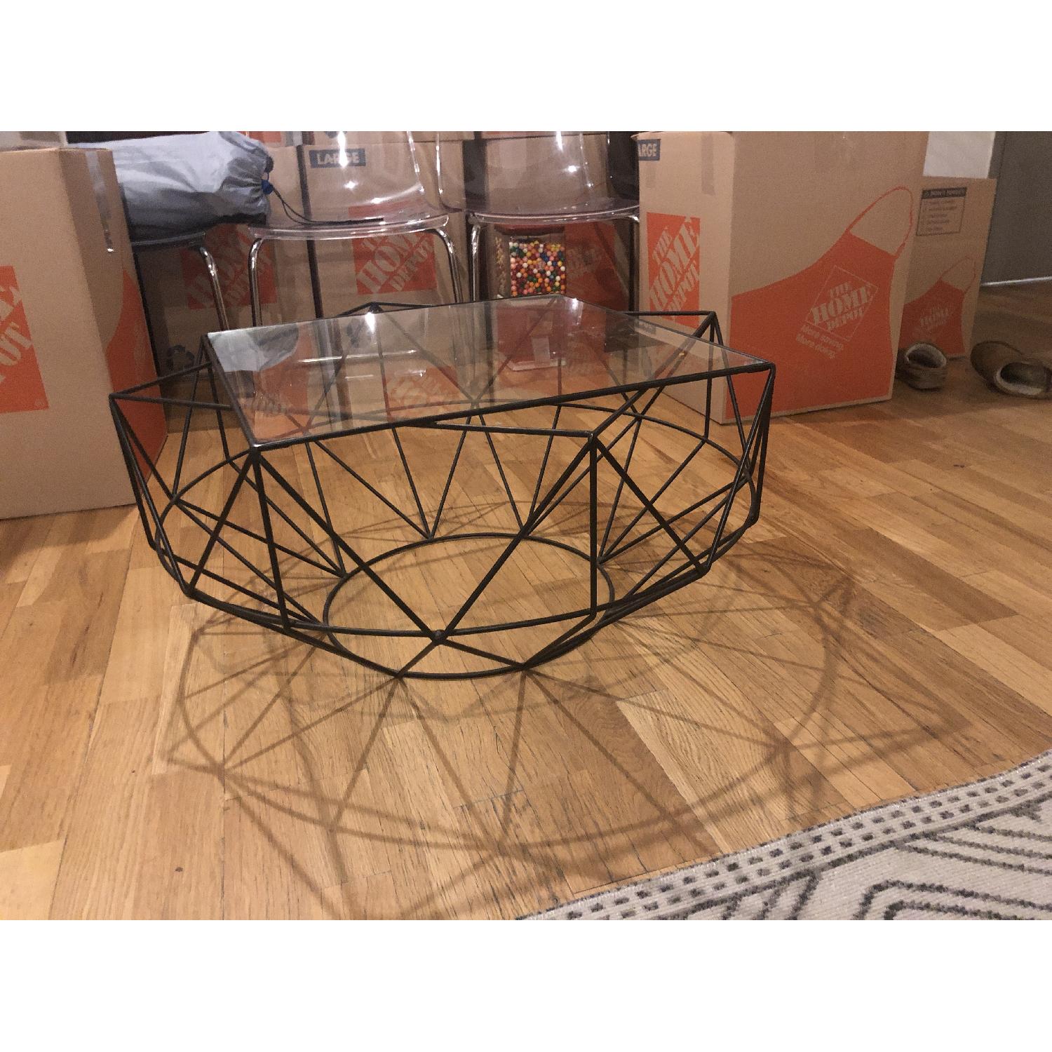 West Elm Glass & Blackened Metal Cocktail Table - image-2
