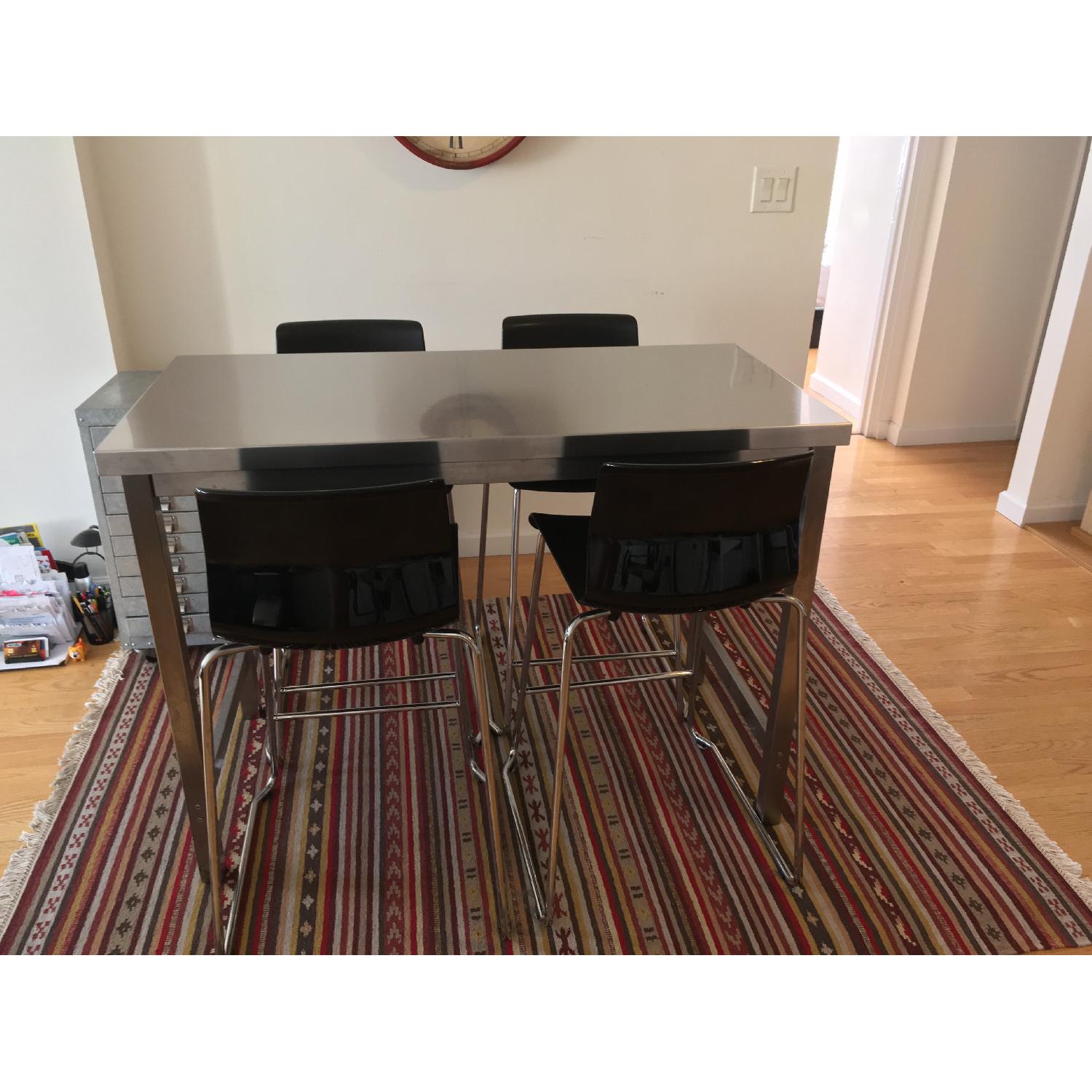 Ikea Stainless Steel Table w/ 4 Bar Stools - image-1