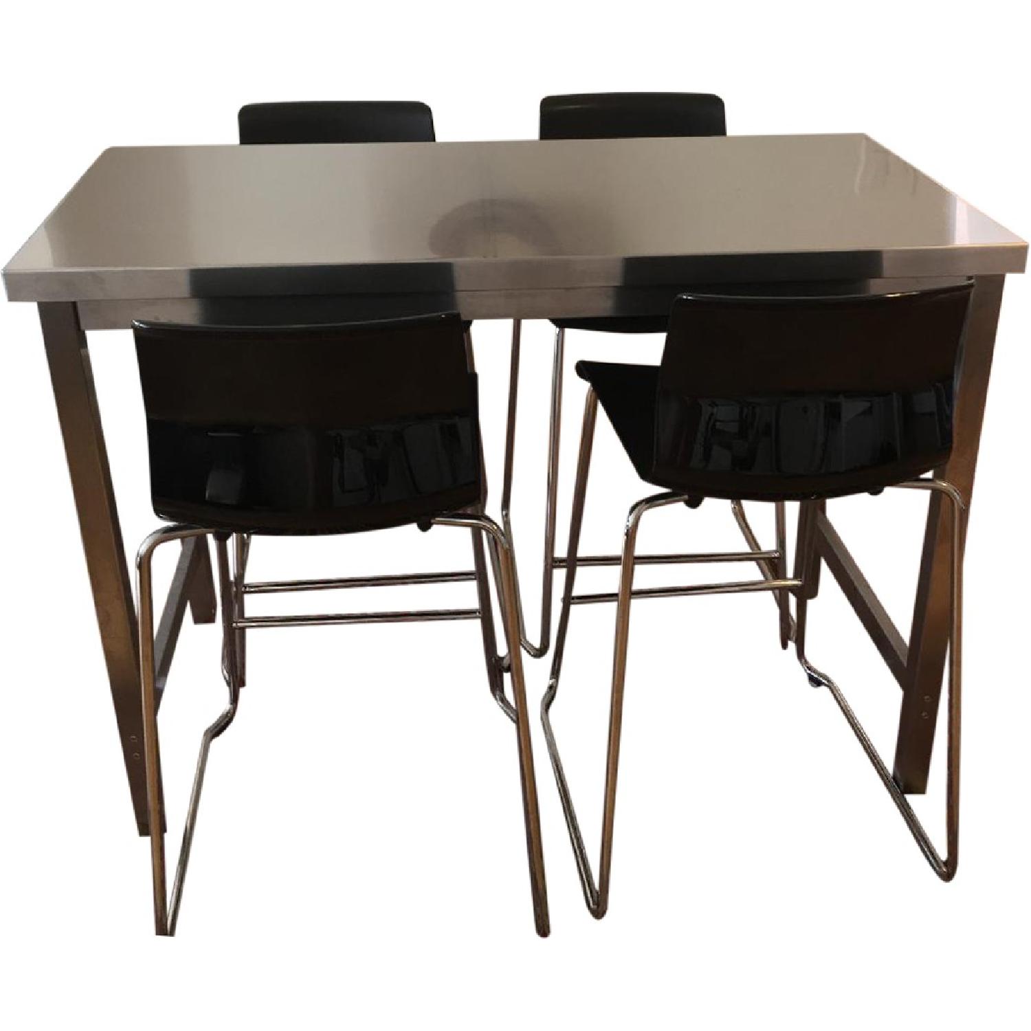Ikea Stainless Steel Table w/ 4 Bar Stools AptDeco