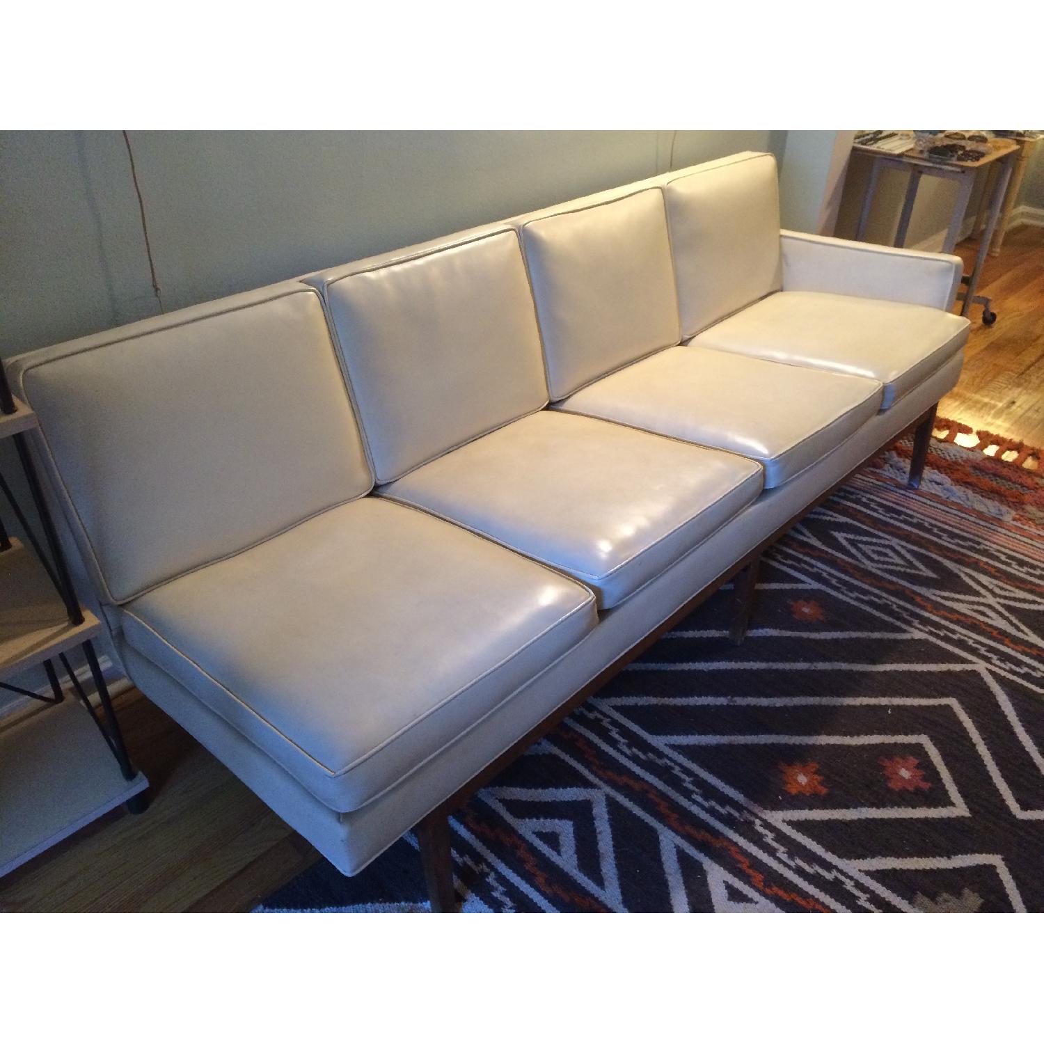 Mid-Century Faux Leather Off-White Couch - image-2
