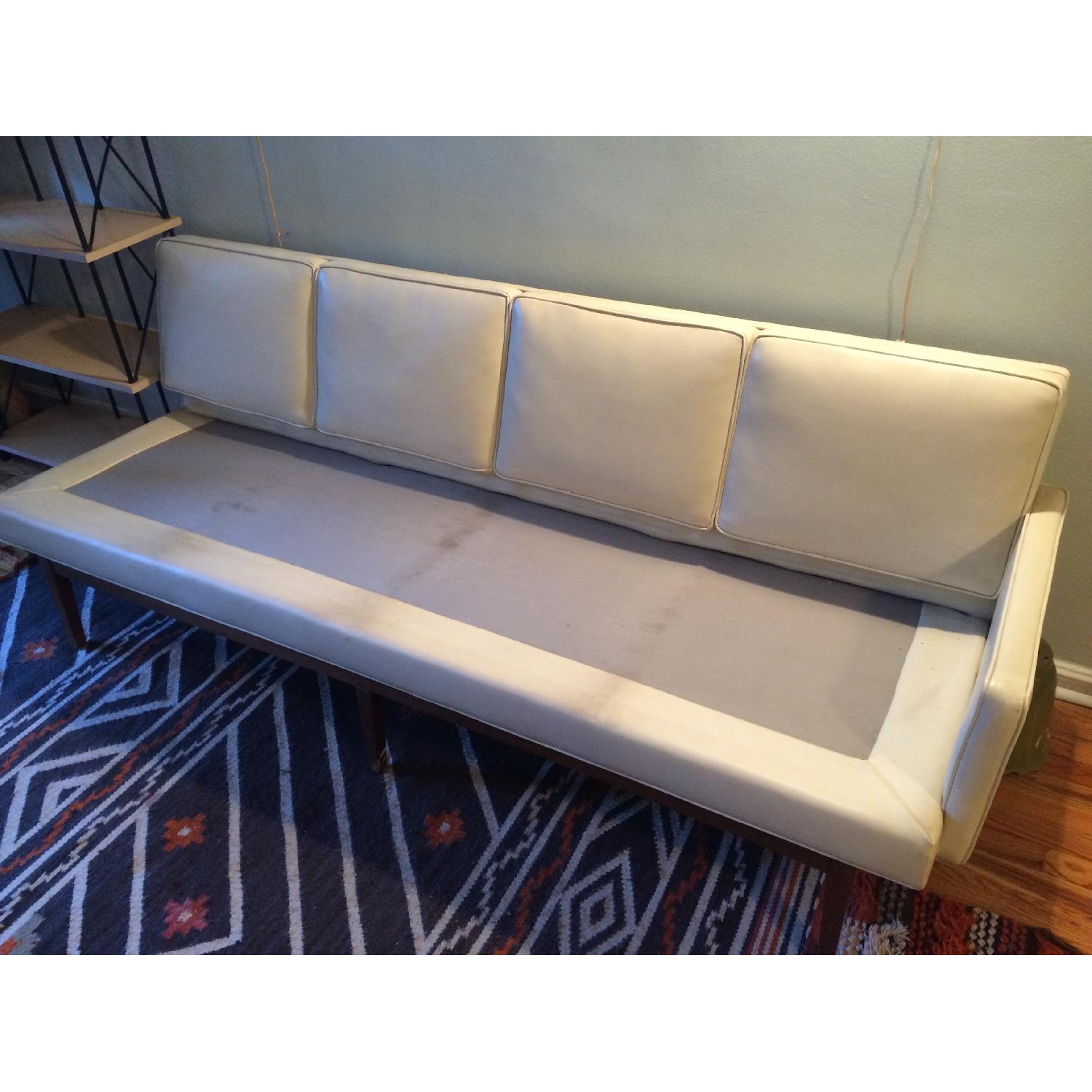 Mid-Century Faux Leather Off-White Couch - image-3