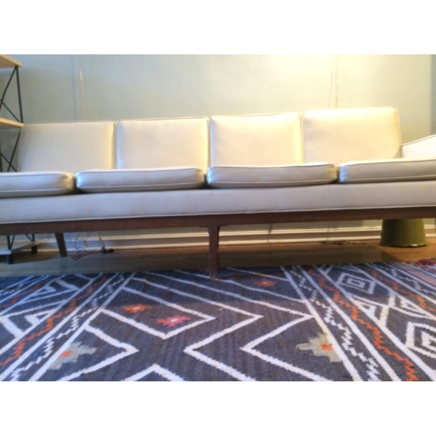 Mid-Century Faux Leather Off-White Couch - image-4