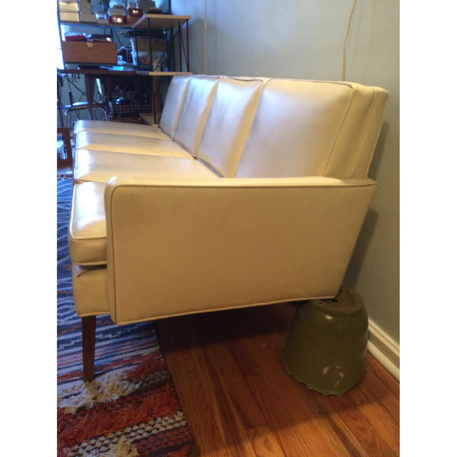 Mid-Century Faux Leather Off-White Couch - image-6