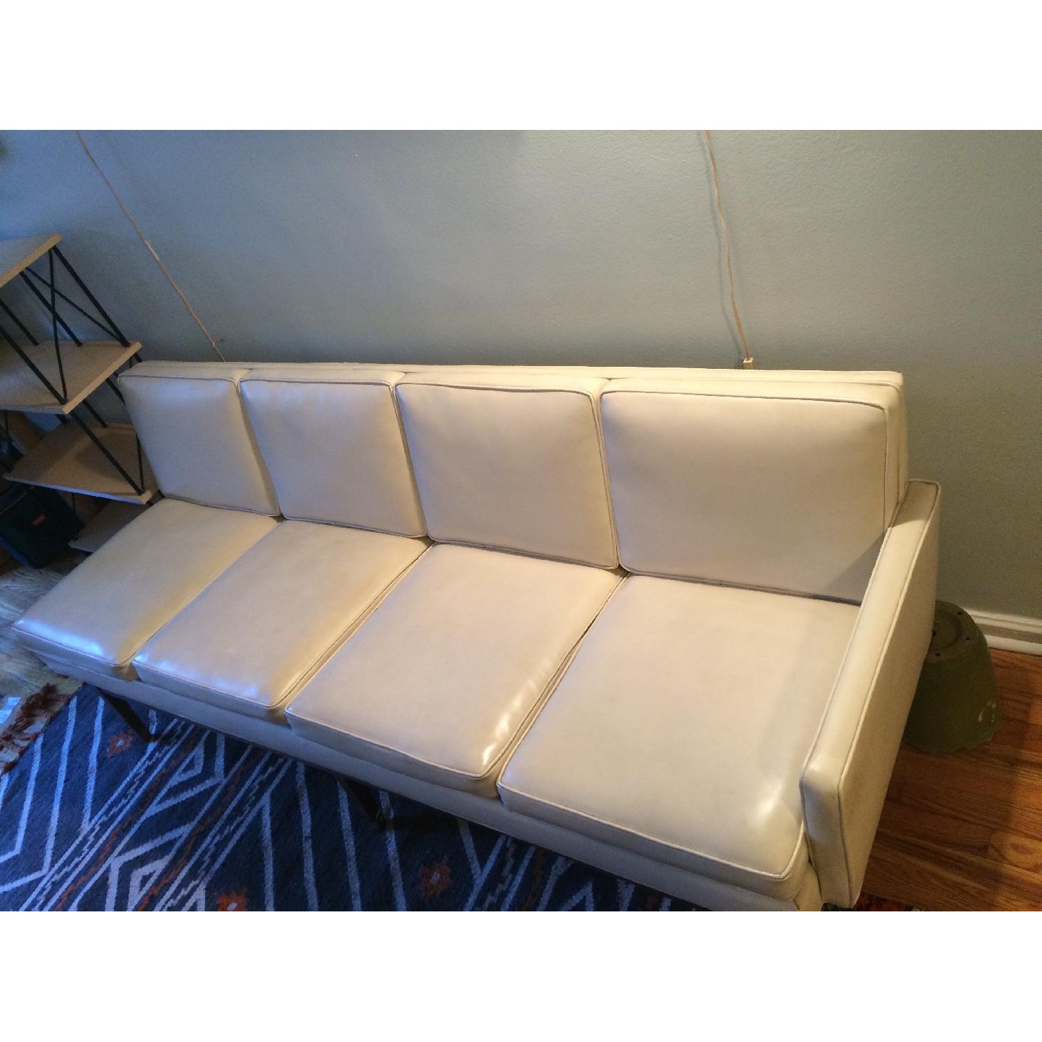 Mid-Century Faux Leather Off-White Couch - image-7