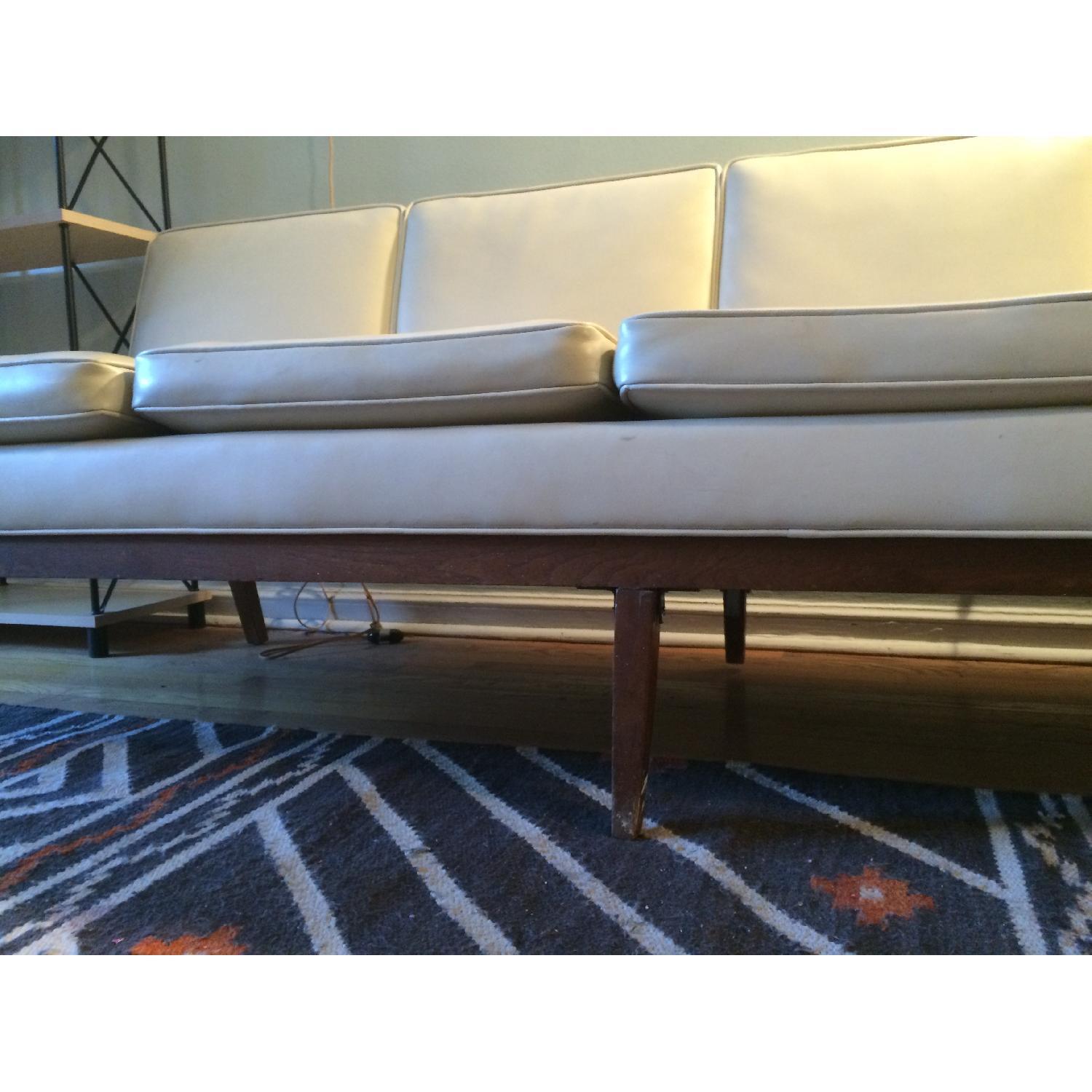 Mid-Century Faux Leather Off-White Couch - image-8