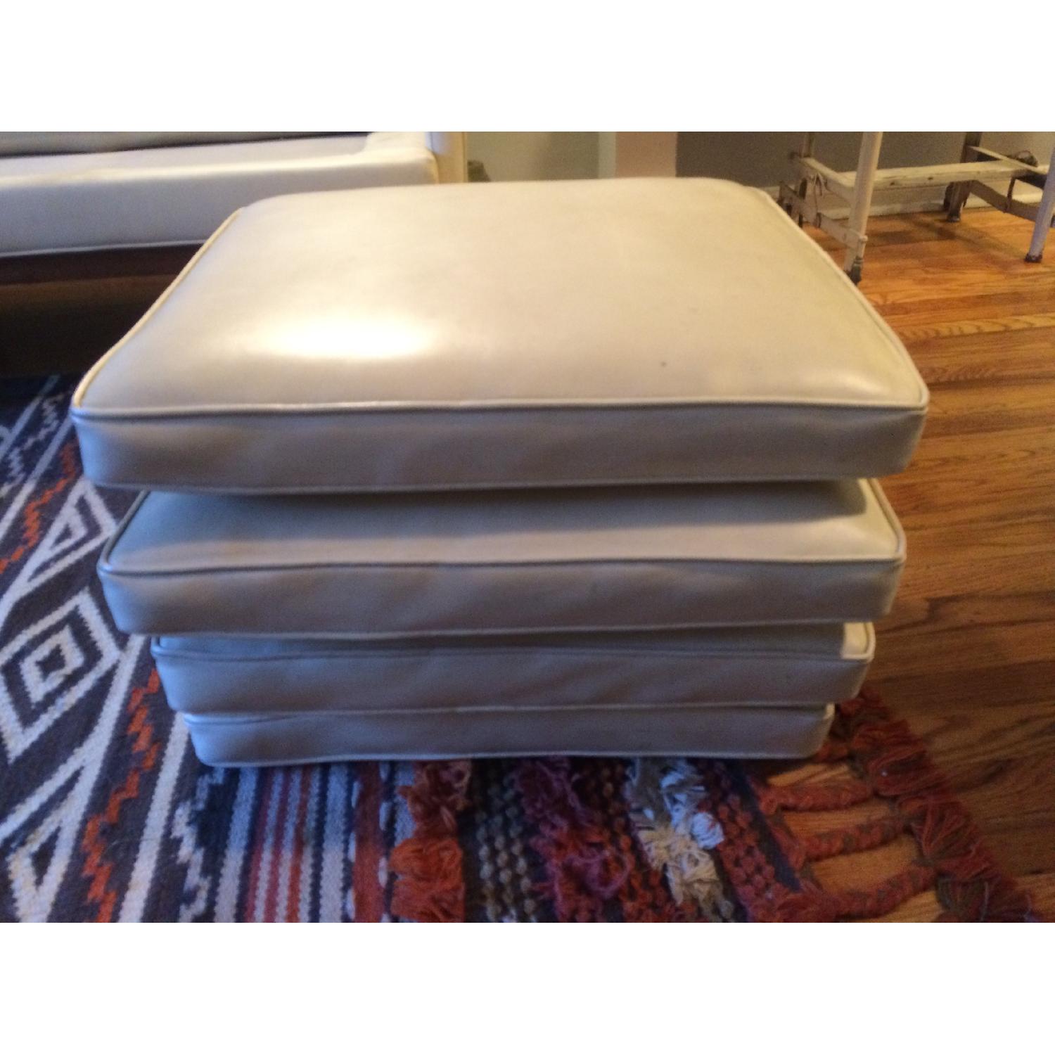 Mid-Century Faux Leather Off-White Couch - image-9