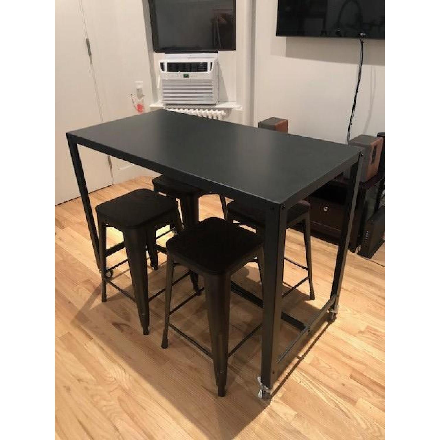 CB2 Go-Cart Rolling Desk in Carbon w/ 4 Stools - image-3