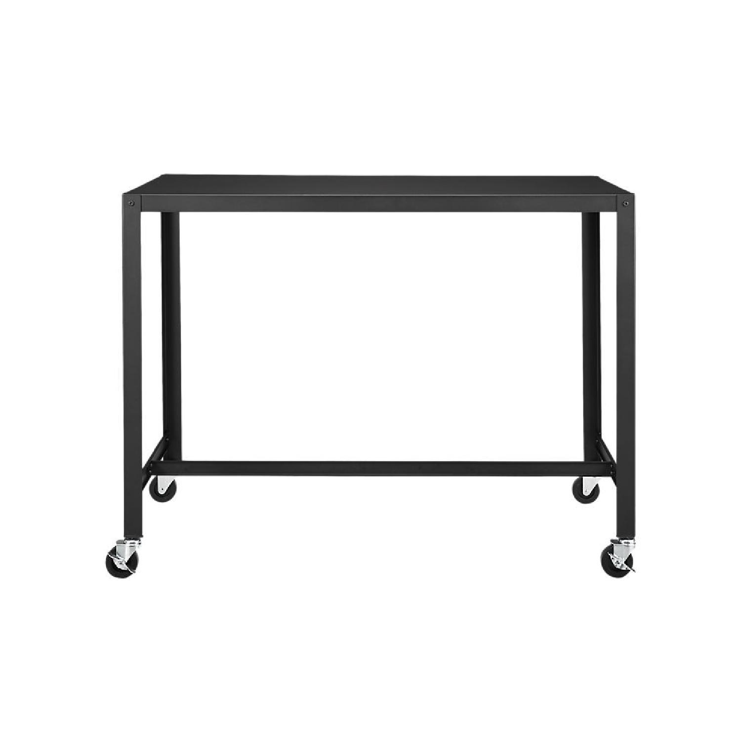 CB2 GoCart Rolling Desk in Carbon w/ 4 Stools AptDeco