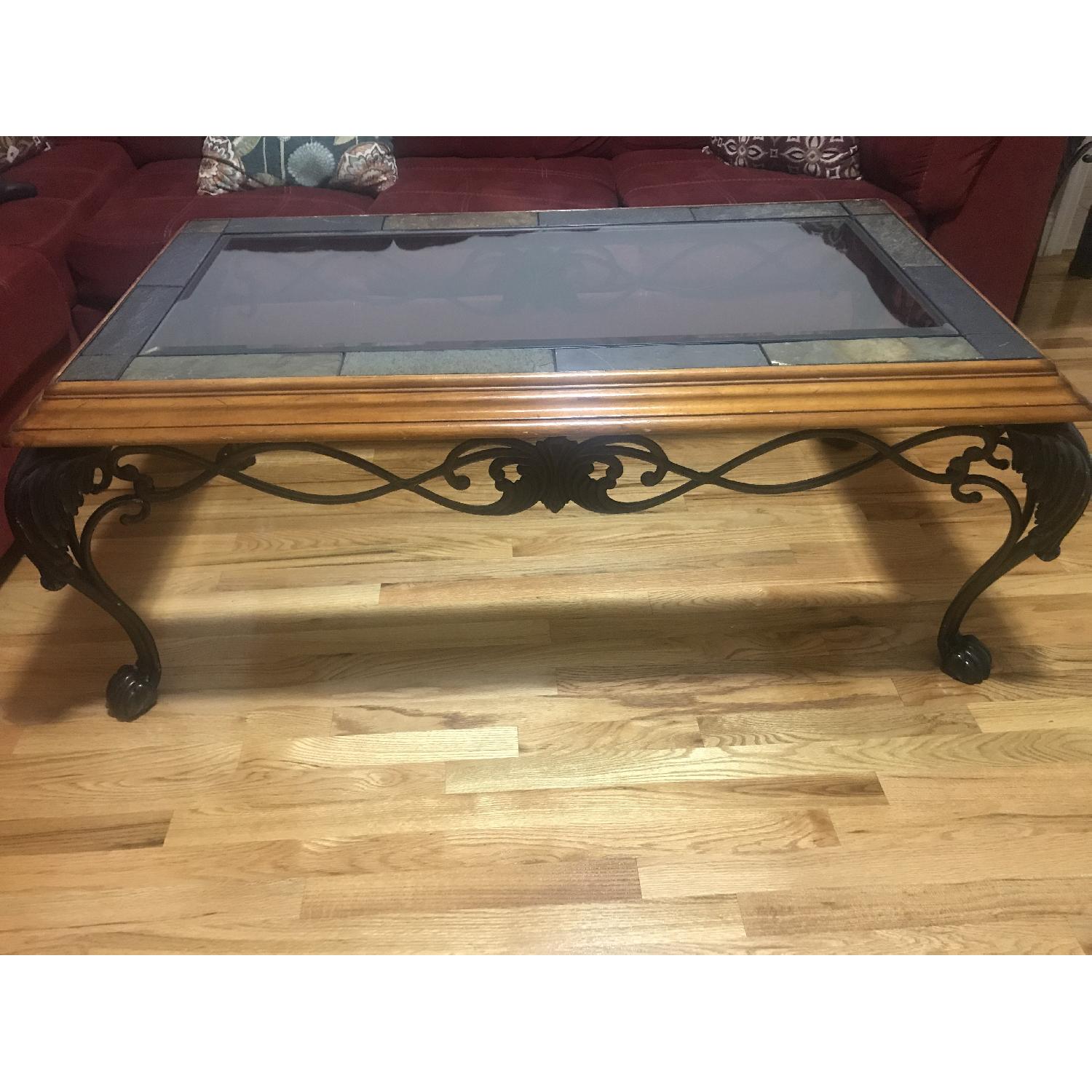 American Furniture Glass Top Coffee Table + Side Table - image-1