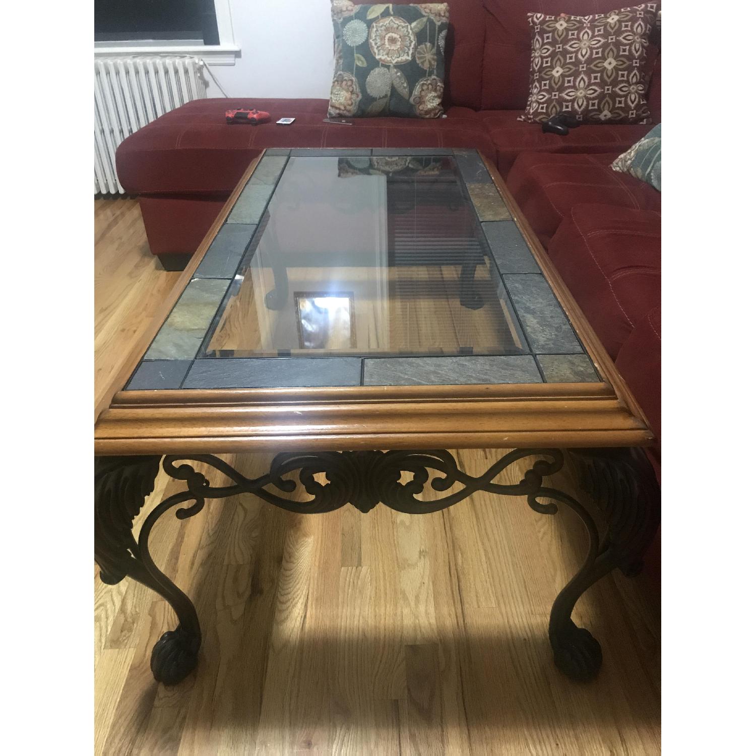 American Furniture Glass Top Coffee Table + Side Table - image-3