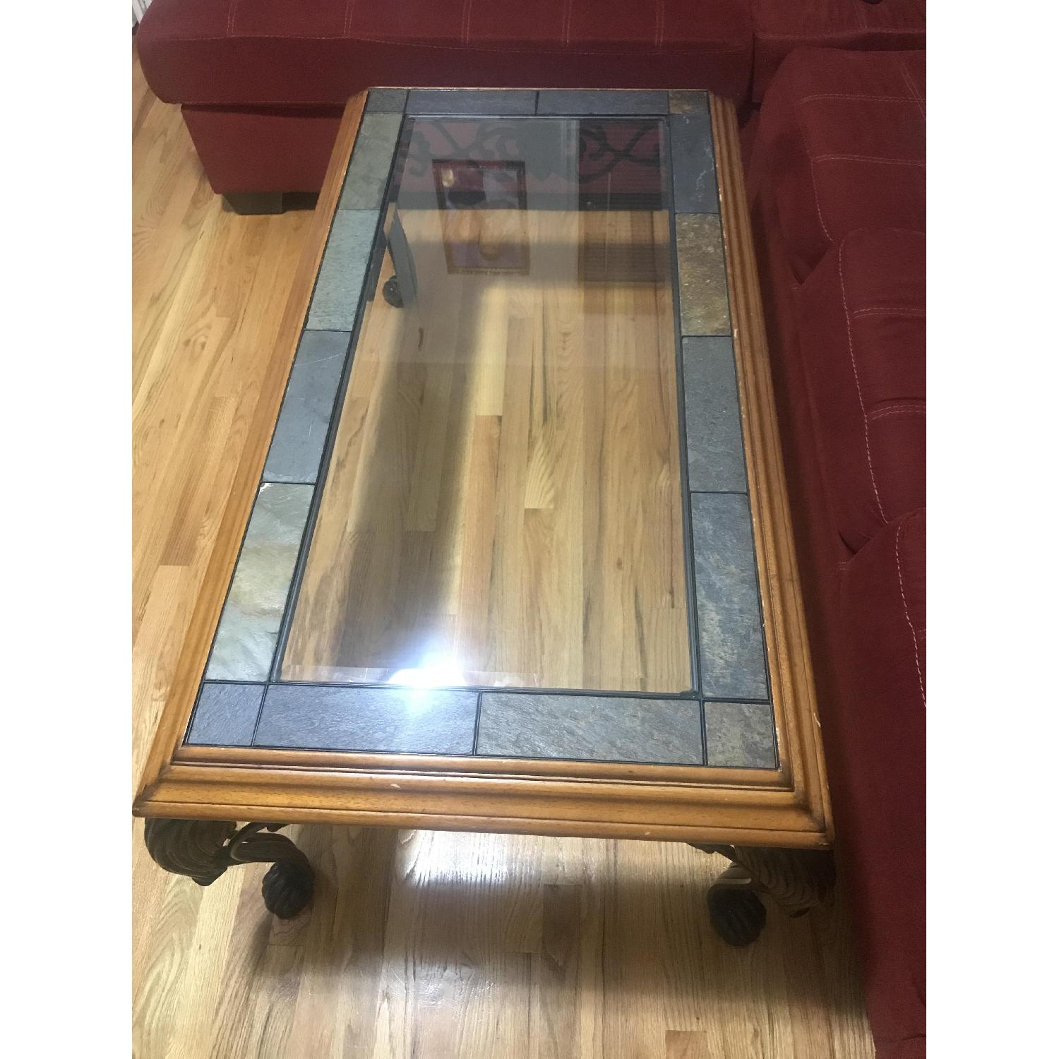 American Furniture Glass Top Coffee Table + Side Table - image-4