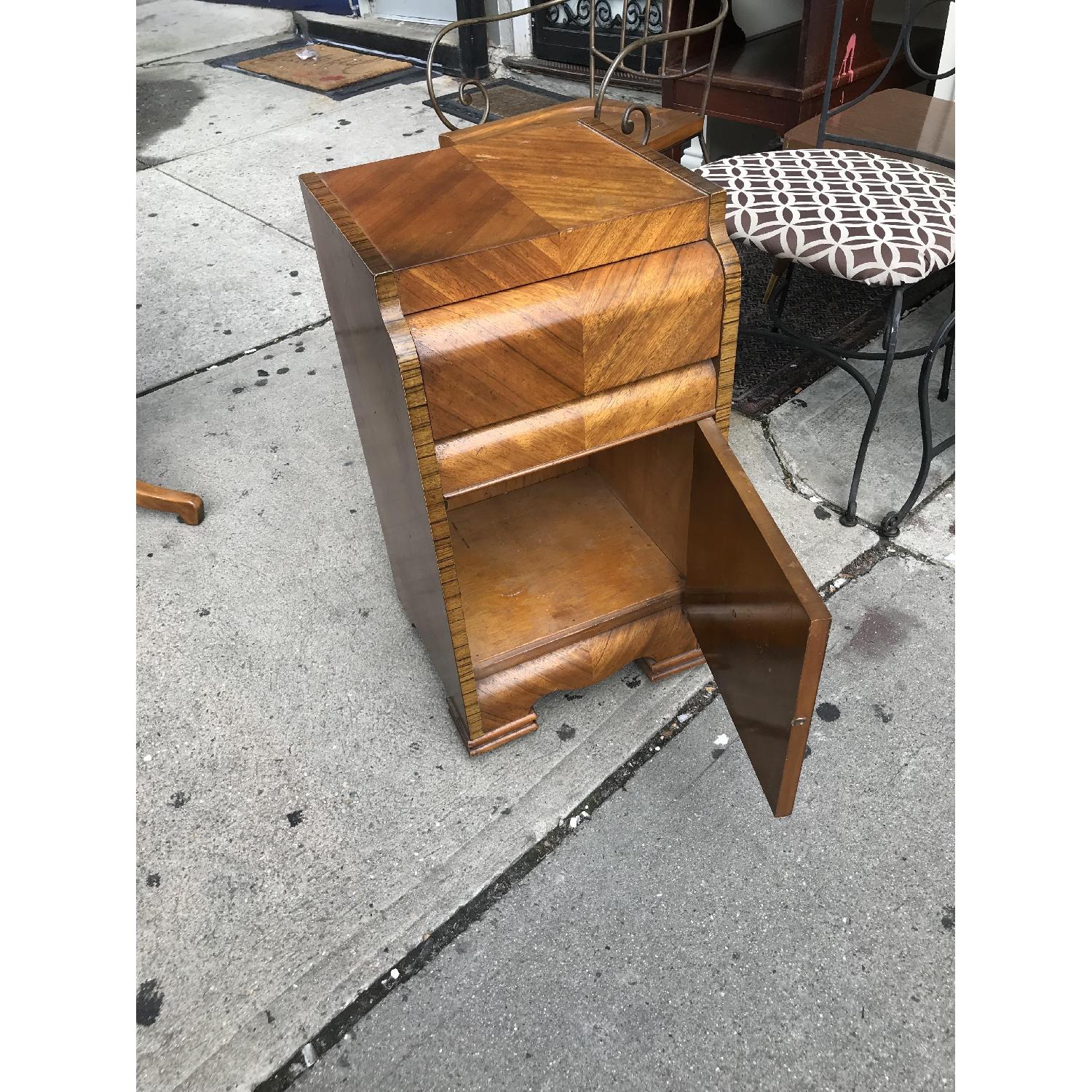 Antique 1930s Art Deco Waterfall Nightstand w/ Wheels - image-11