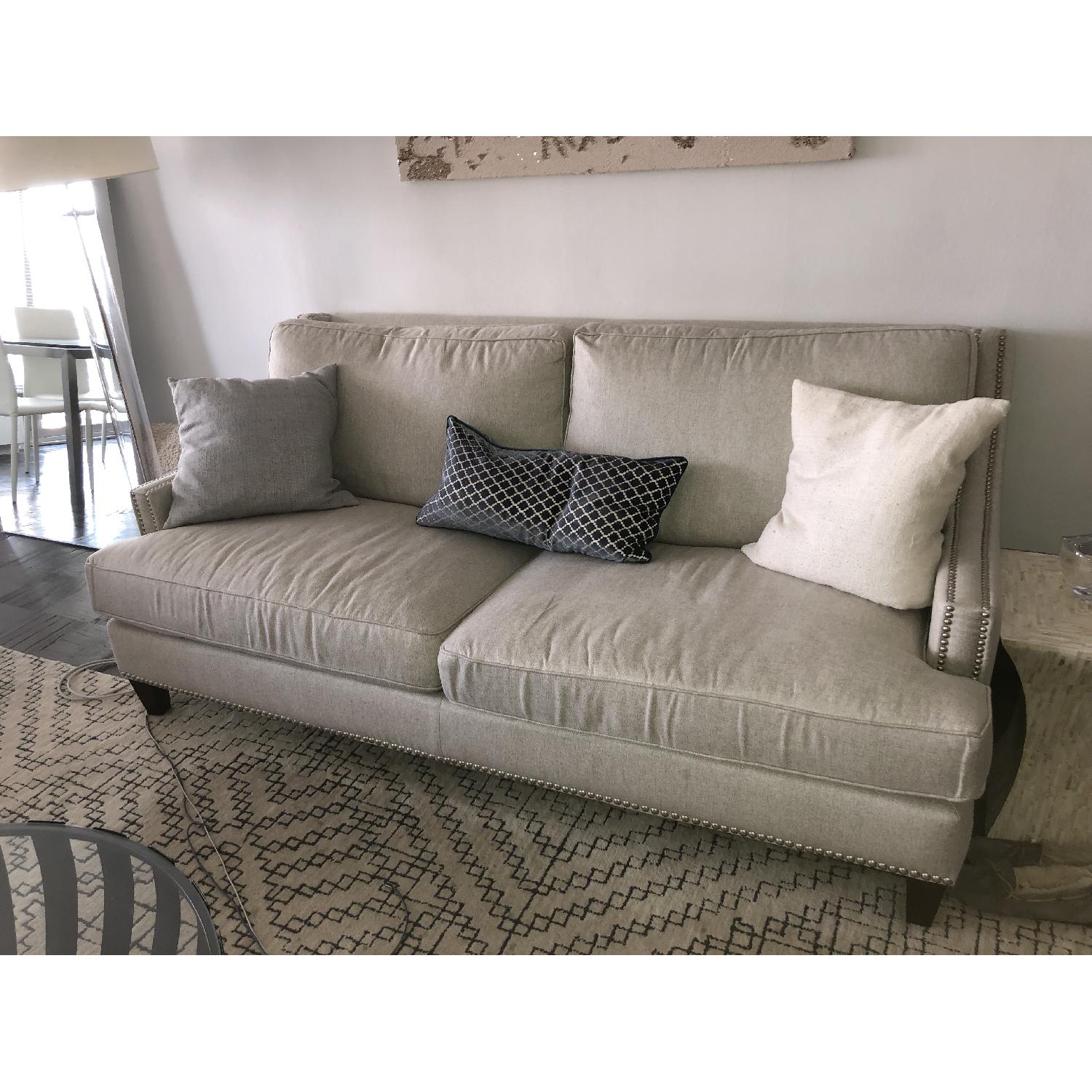 Jennifer Furniture Natural Nailhead Studded Sofa - AptDeco