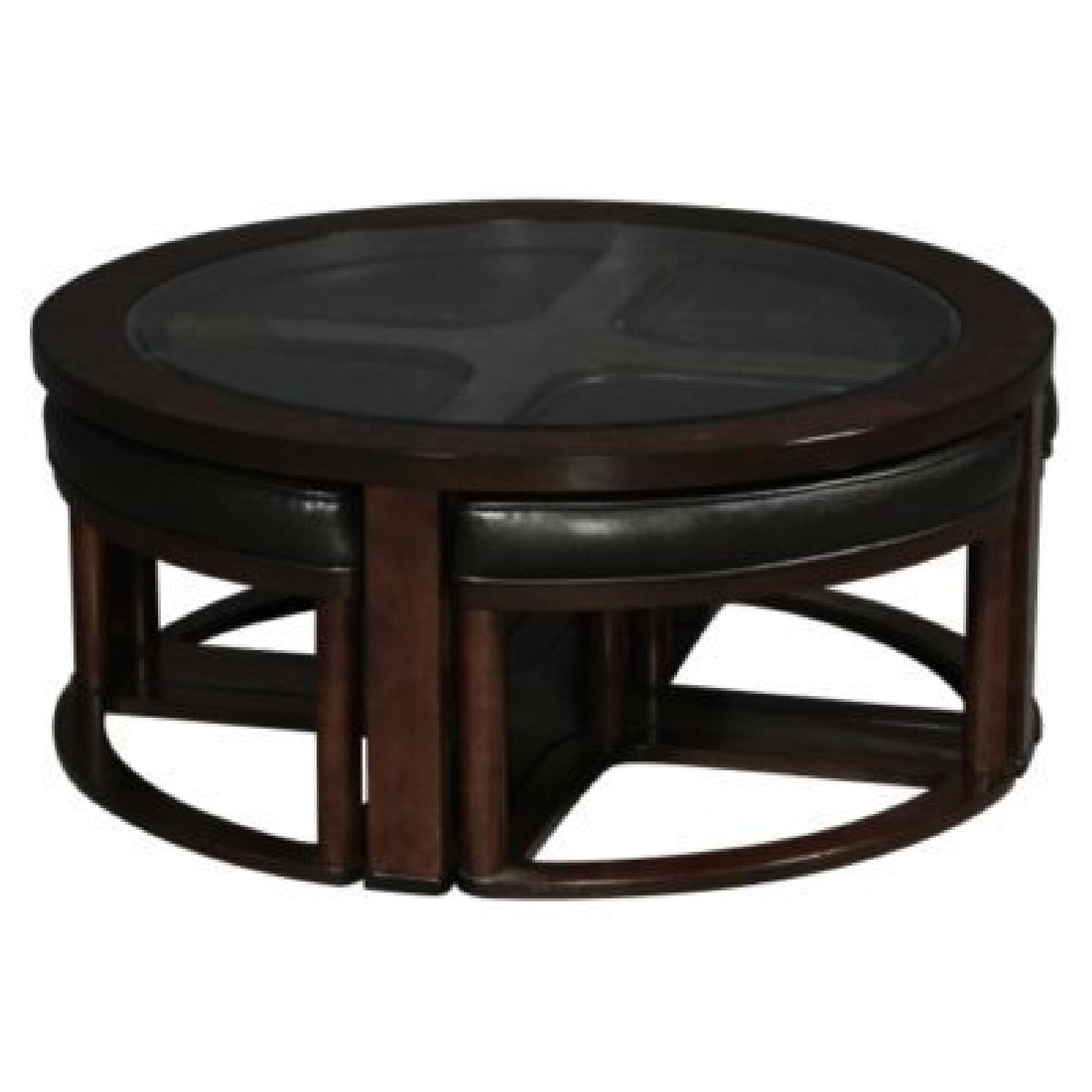 Ashley Wood & Glass Coffee Table w/ 4 Nesting Stools - image-1